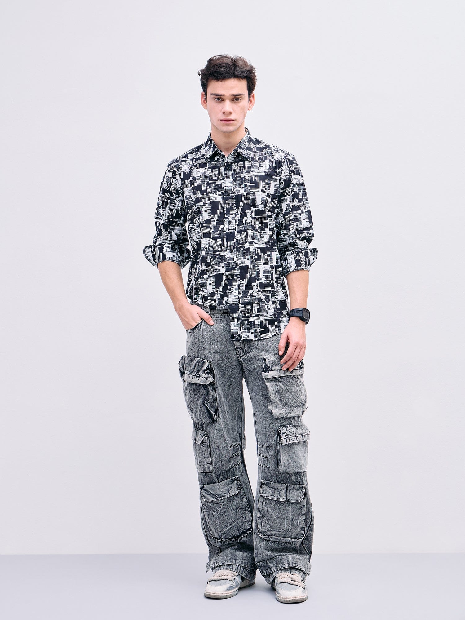 Iconic Men Black Printed Collar Shirt