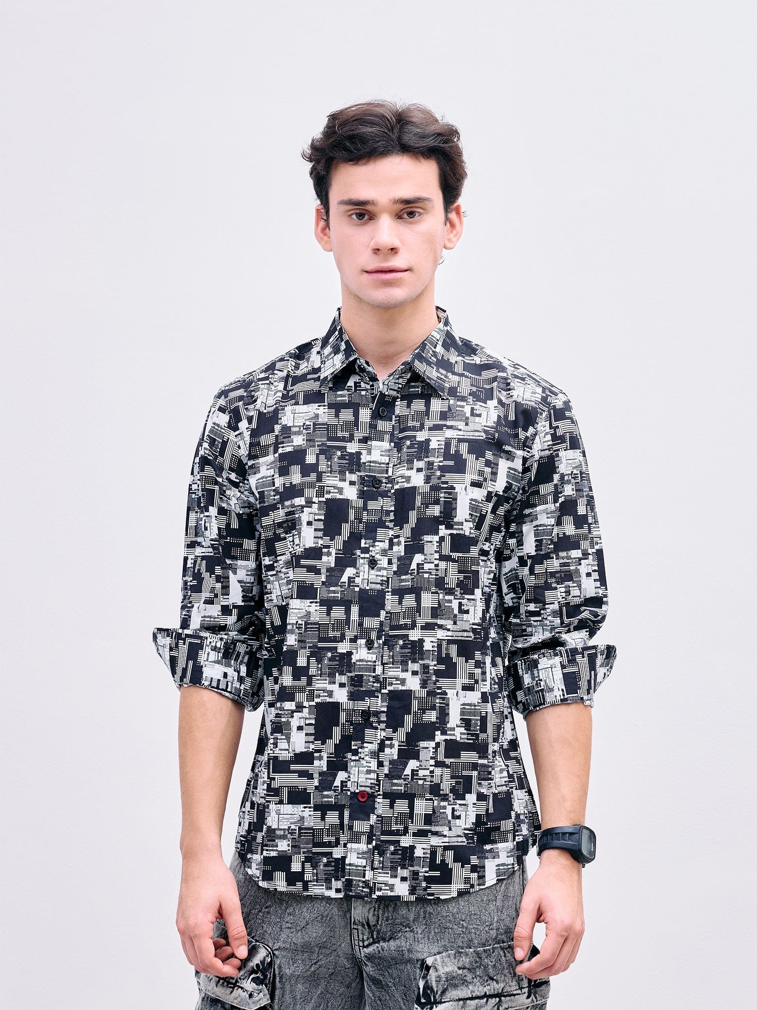 Iconic Men Black Printed Collar Shirt
