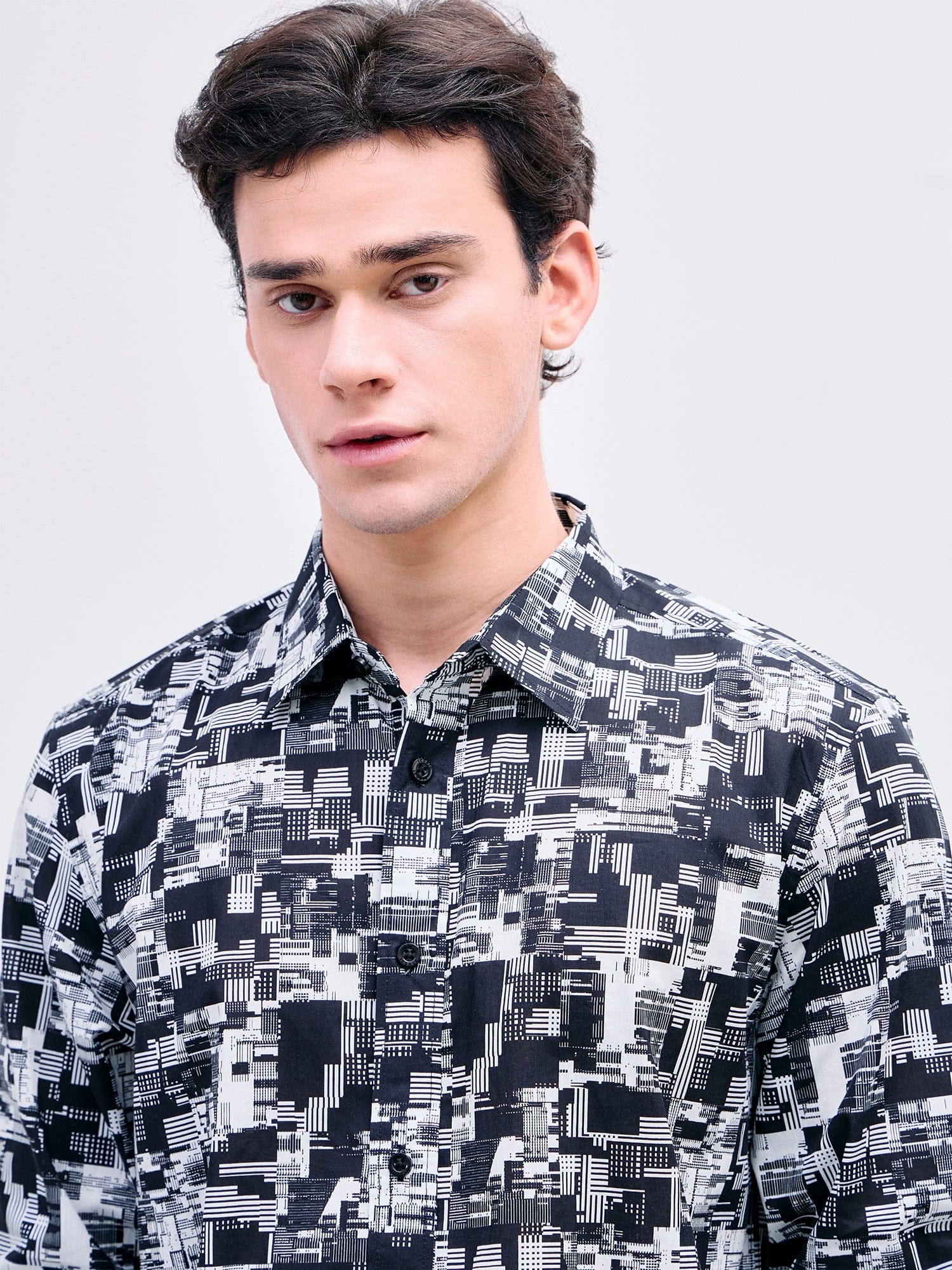 Iconic Men Black Printed Collar Shirt