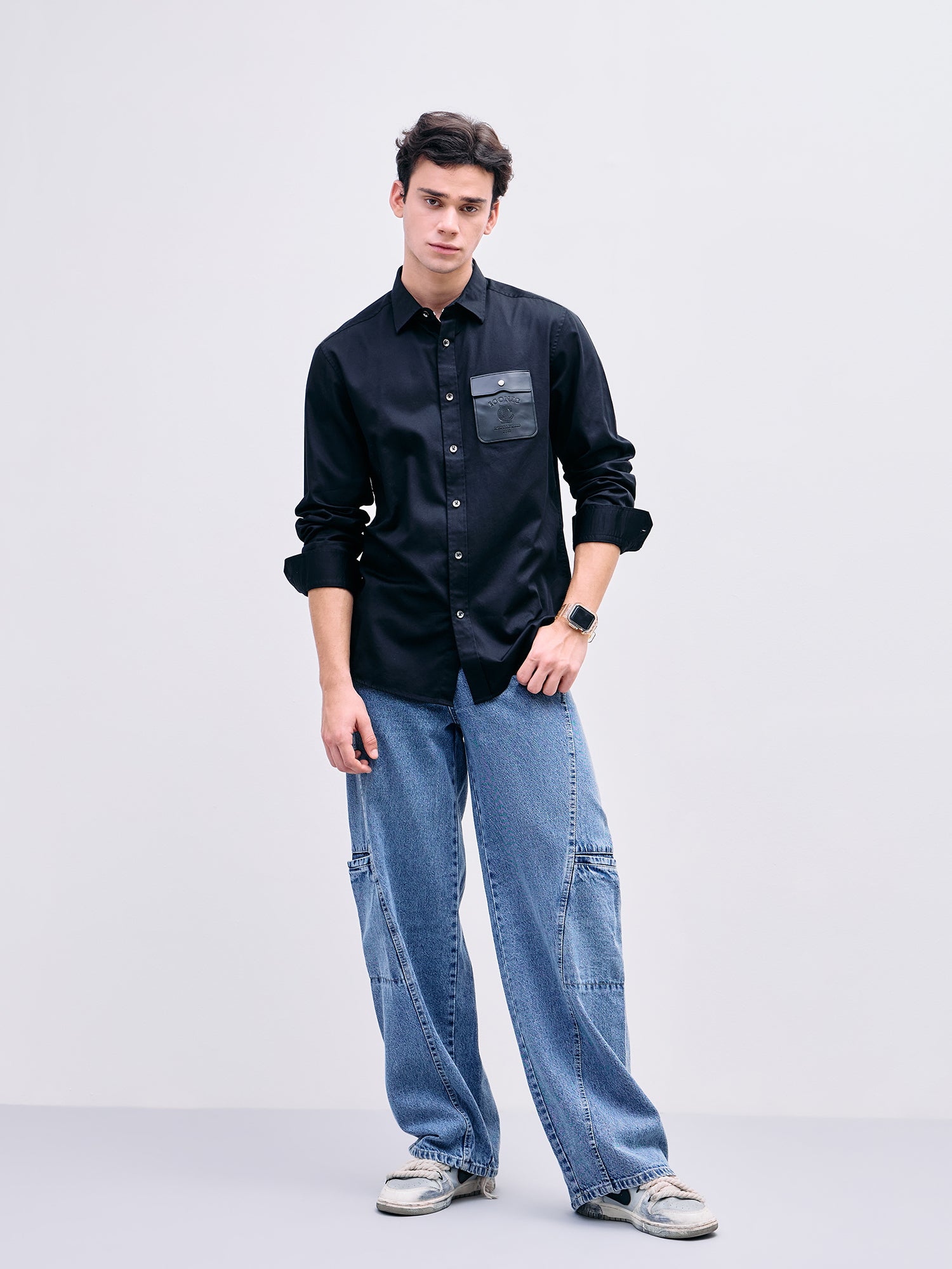 Iconic Men Black Solid Collar Shirt