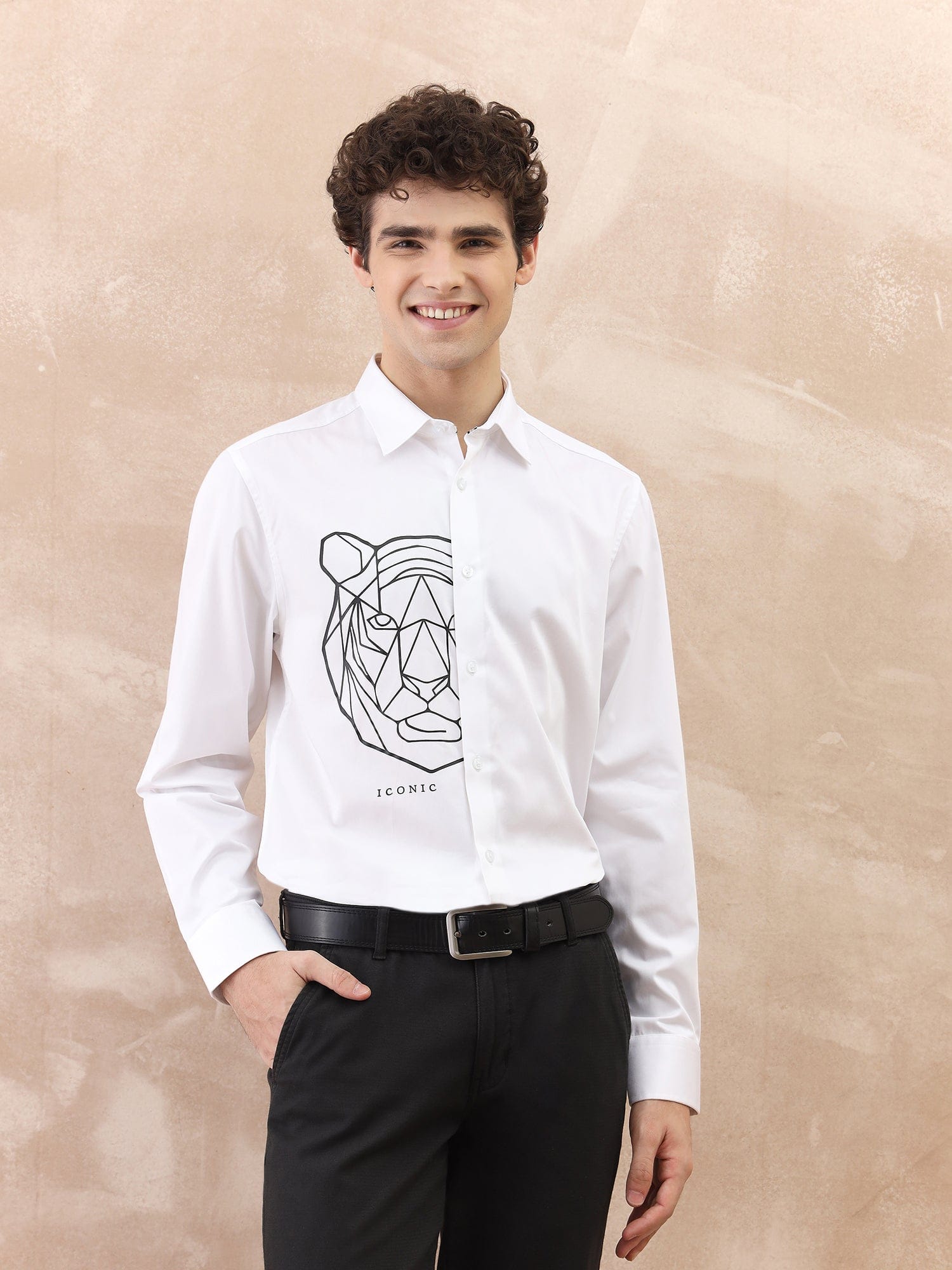 Iconic Men White Printed Collar Shirt