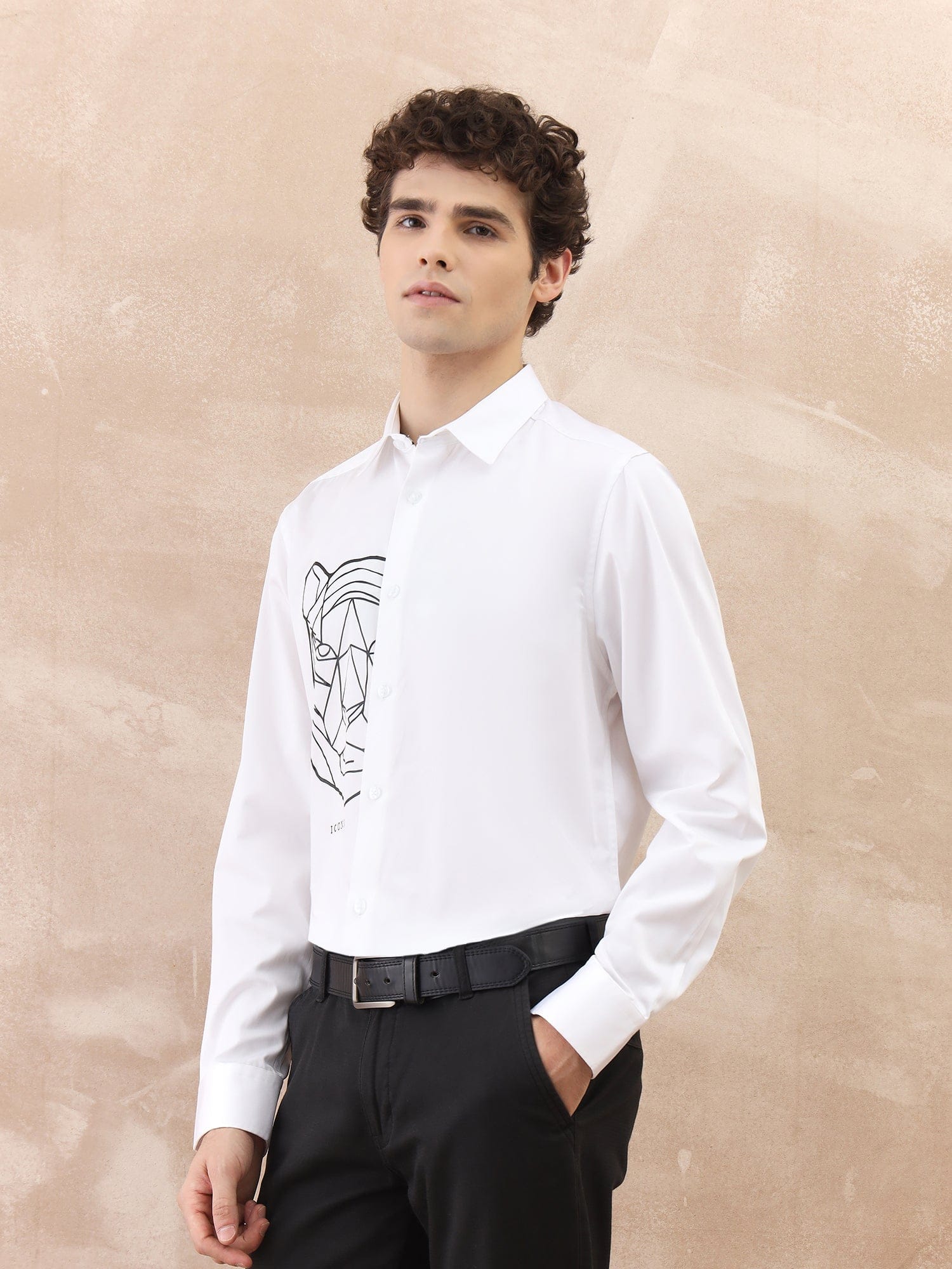 Iconic Men White Printed Collar Shirt