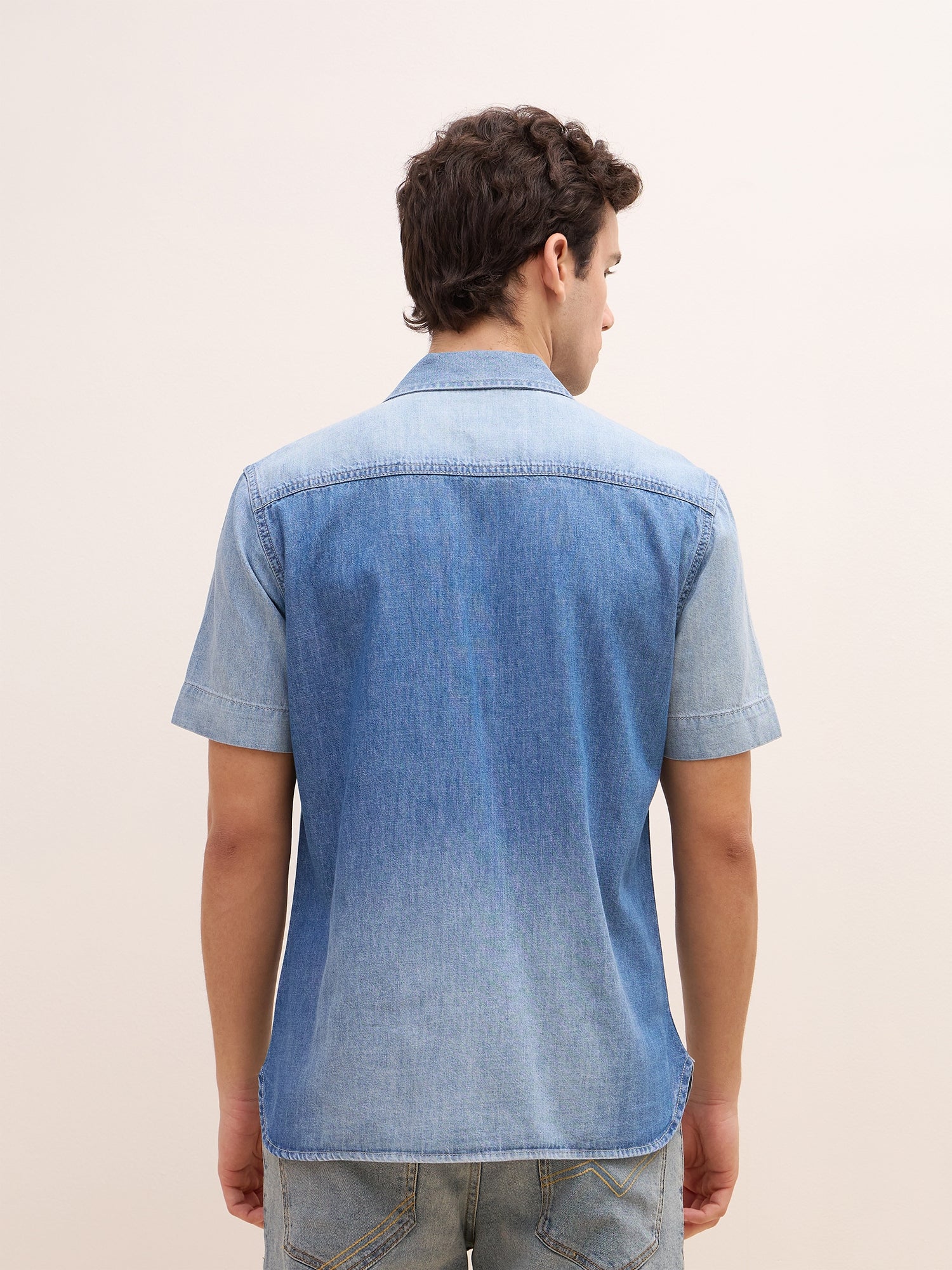 Iconic Men Blue Washed Resort Collar Shirt