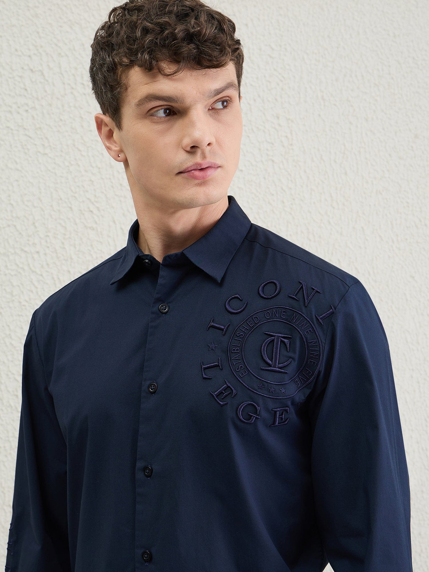 Iconic Men Blue Solid Collar Shirt