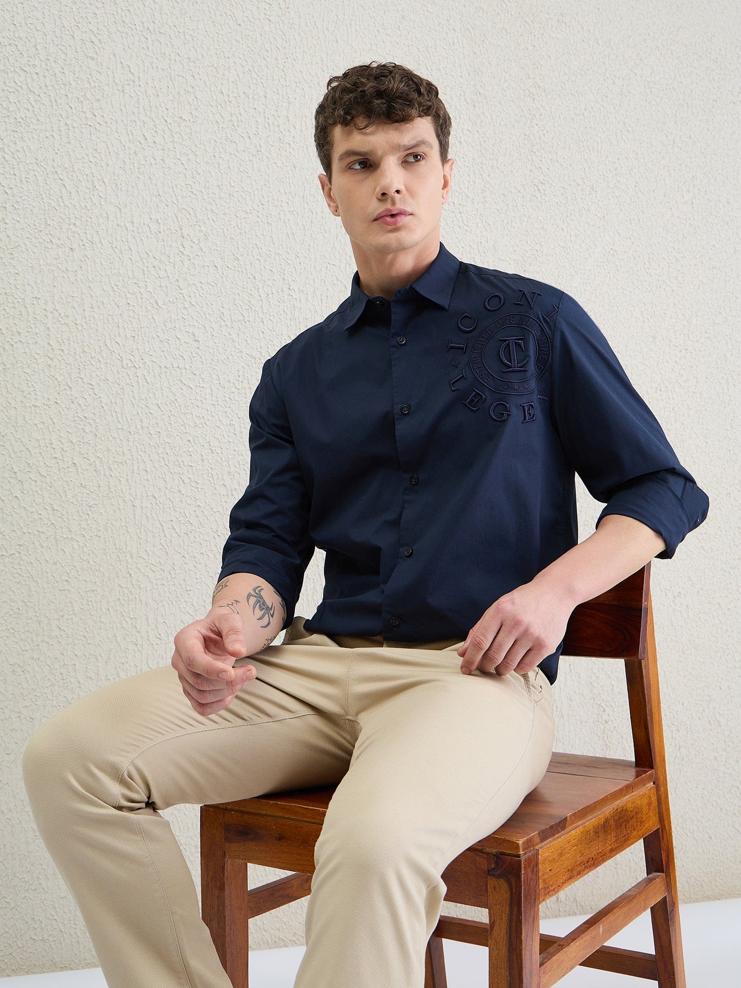 Iconic Men Blue Solid Collar Shirt