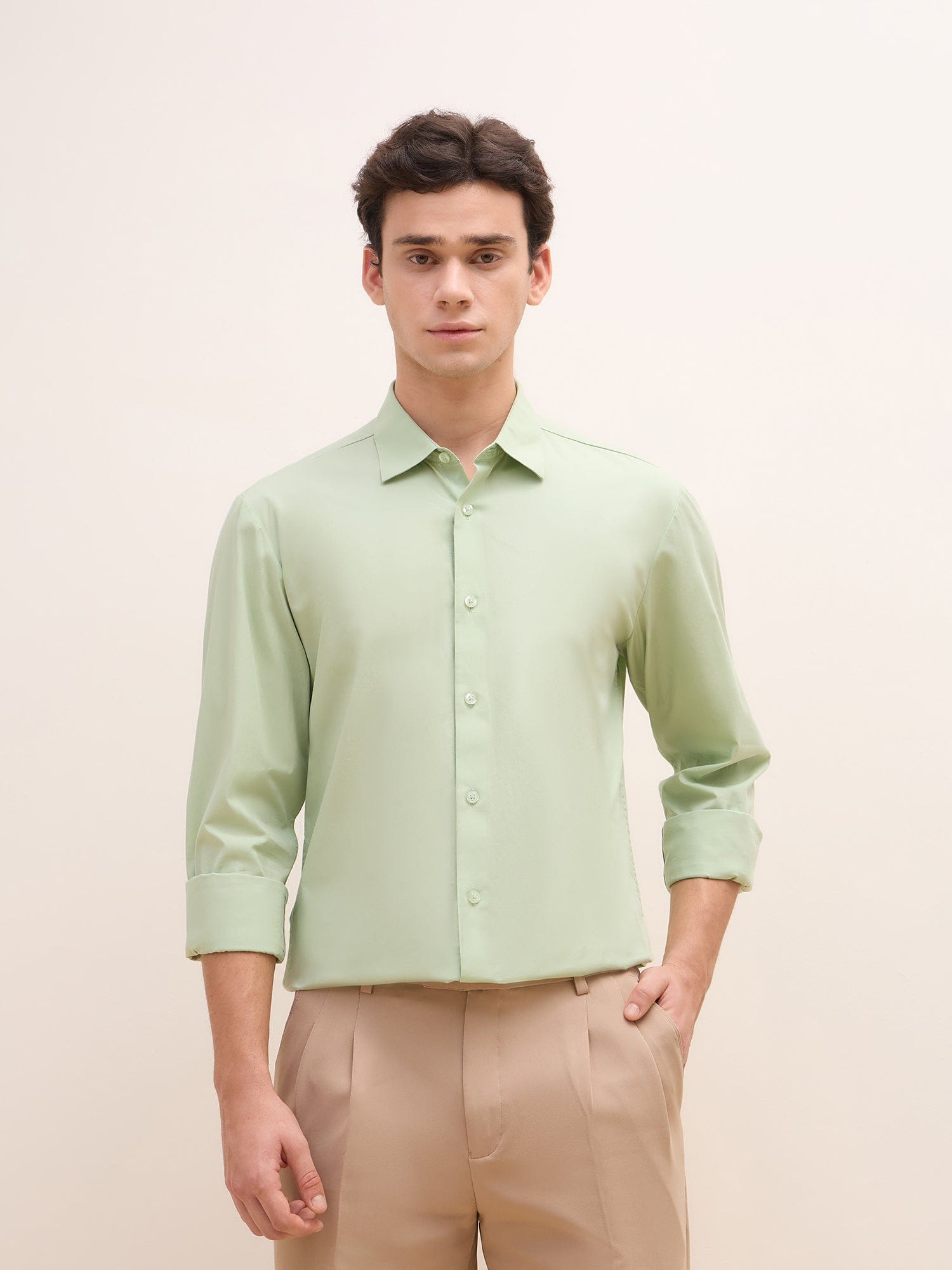 Iconic Men Green Solid Collar Shirt