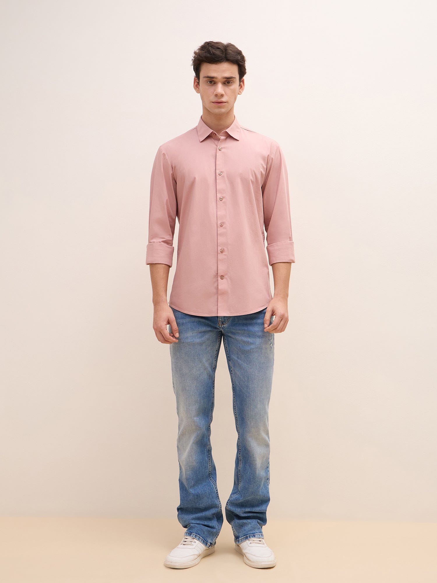 Iconic Men Pink Solid Collar Shirt