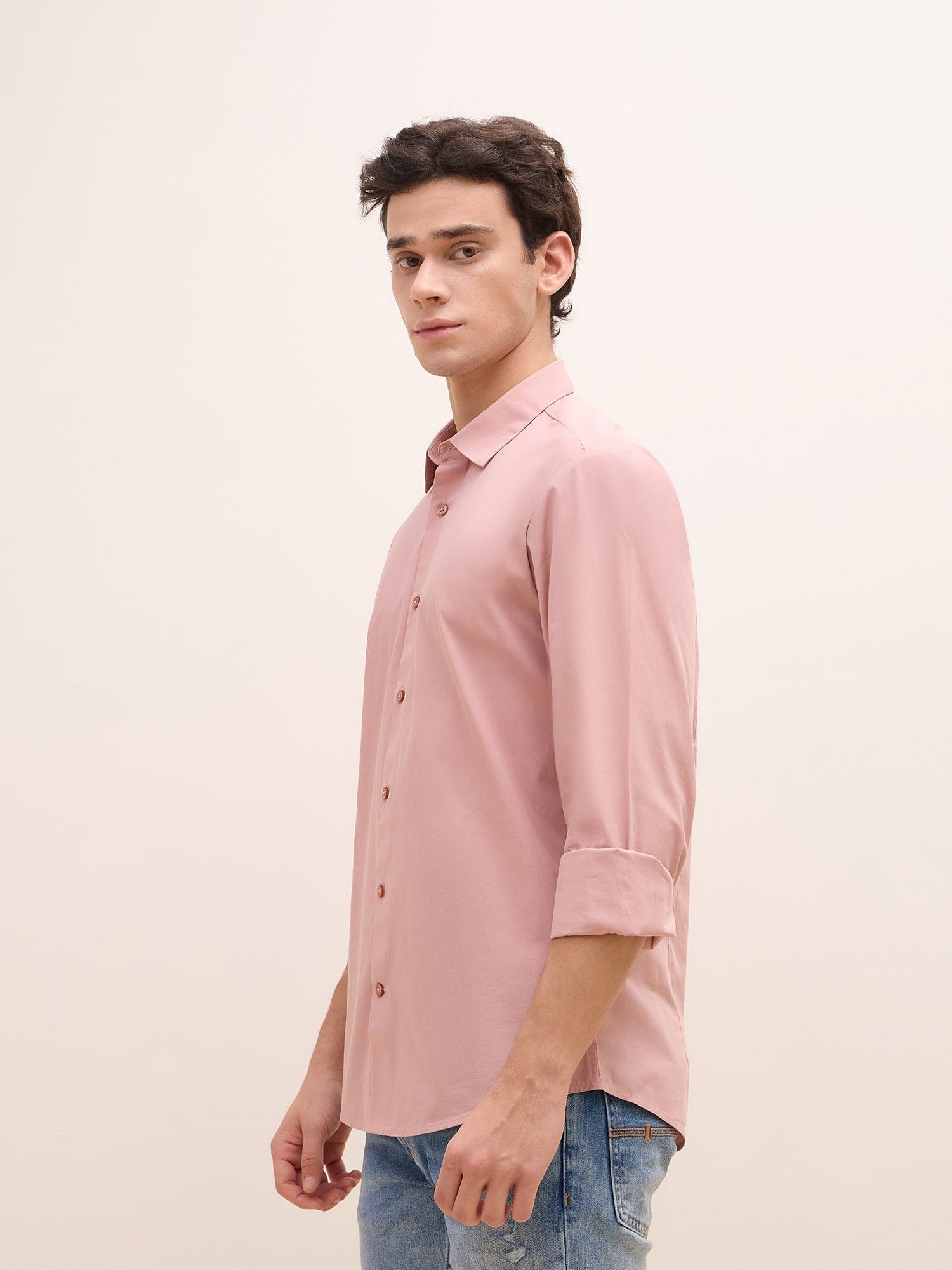 Iconic Men Pink Solid Collar Shirt