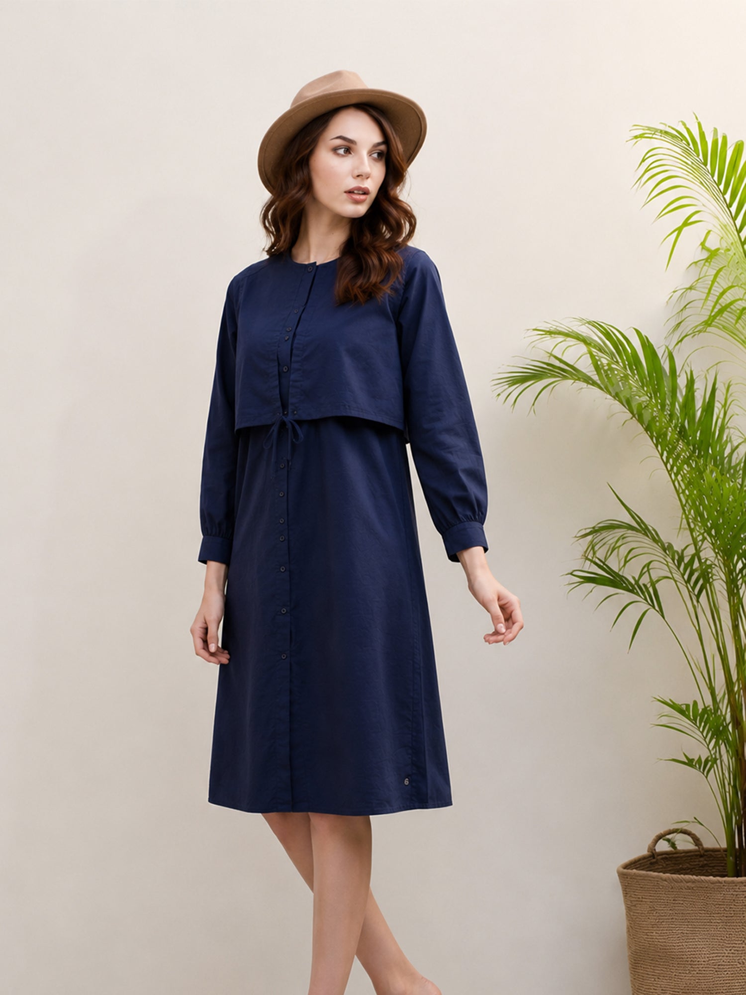 Iconic Women Blue Solid Round Neck Dress
