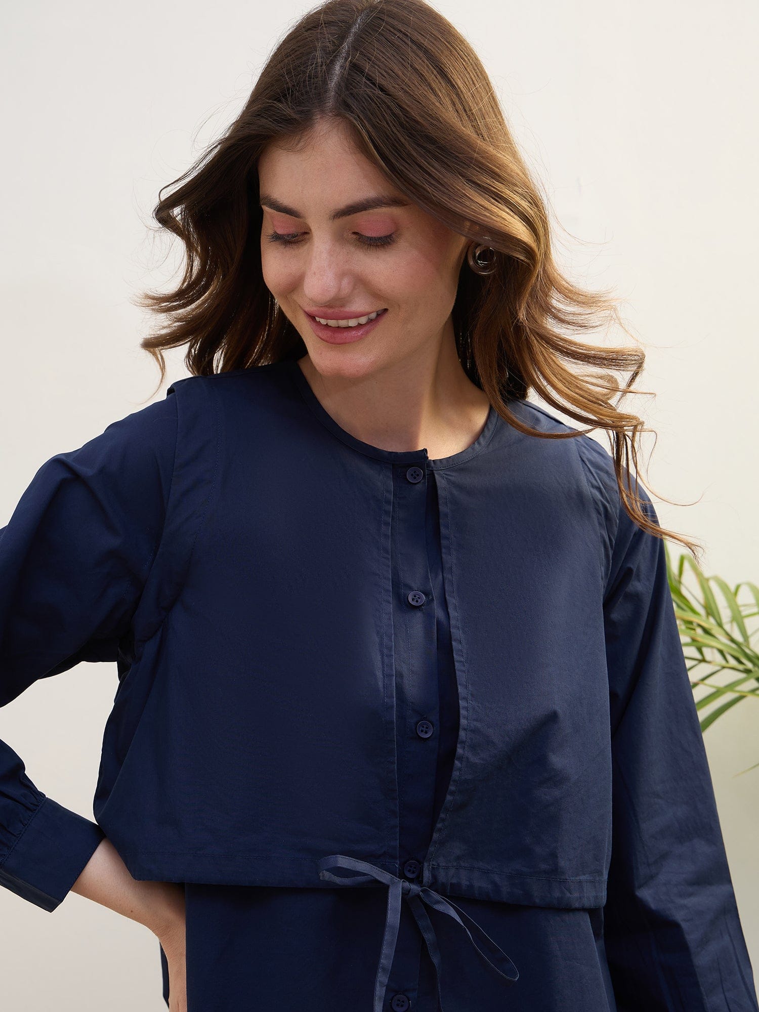 Iconic Women Blue Solid Round Neck Dress