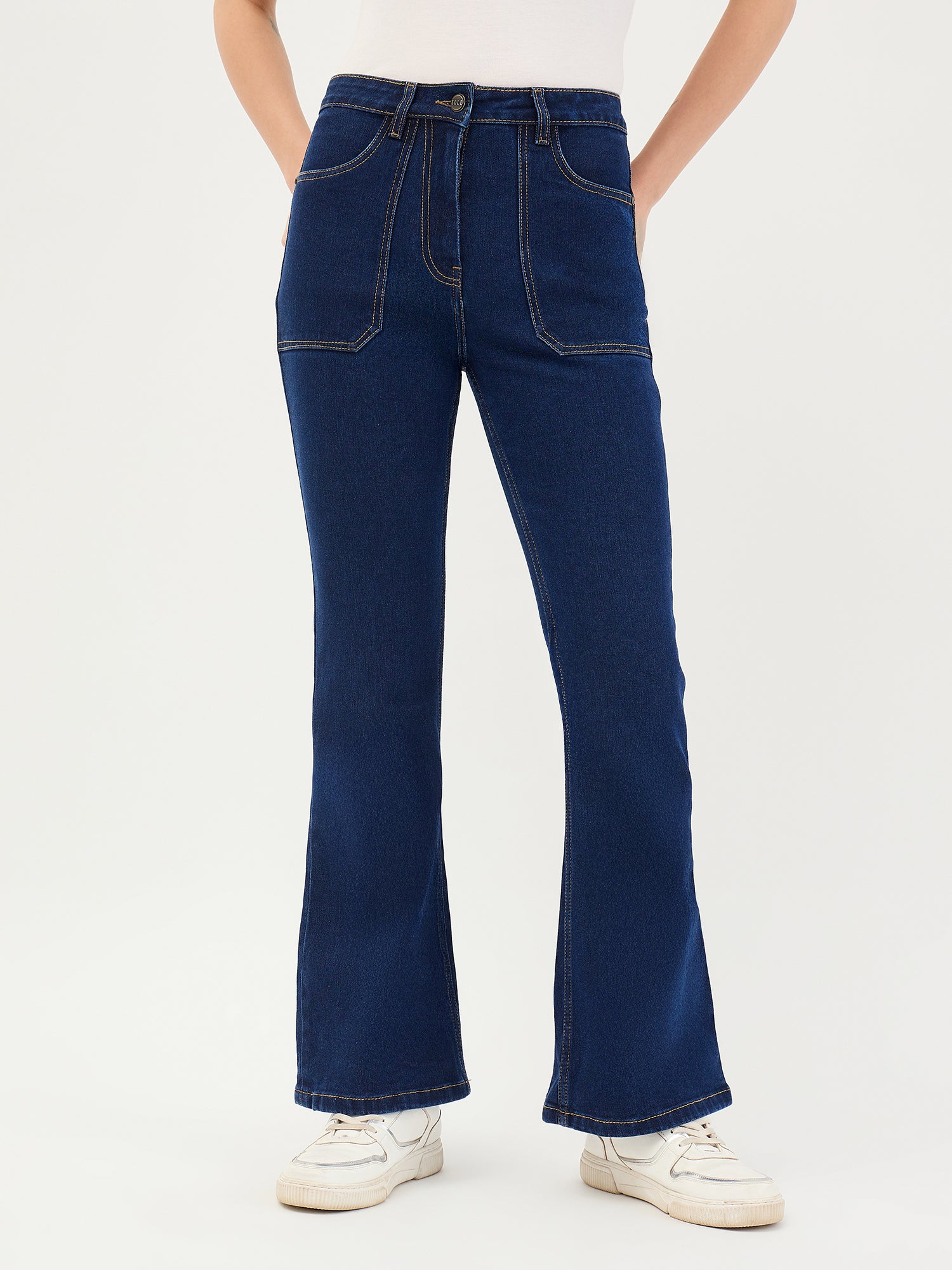 Elle Women Blue Bootcut Fit Solid Jeans