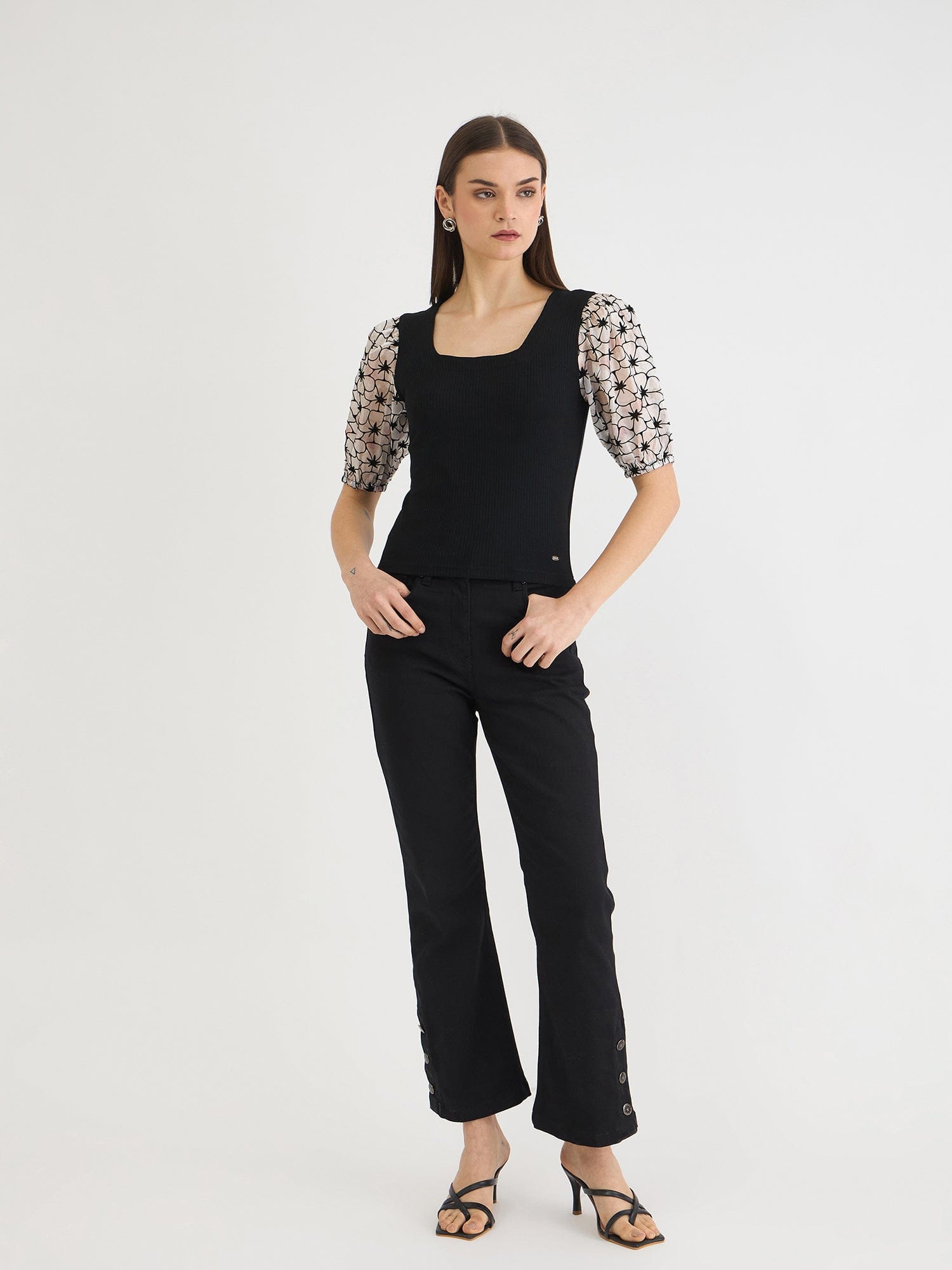 Elle Women Black Bootcut Fit Solid Jeans