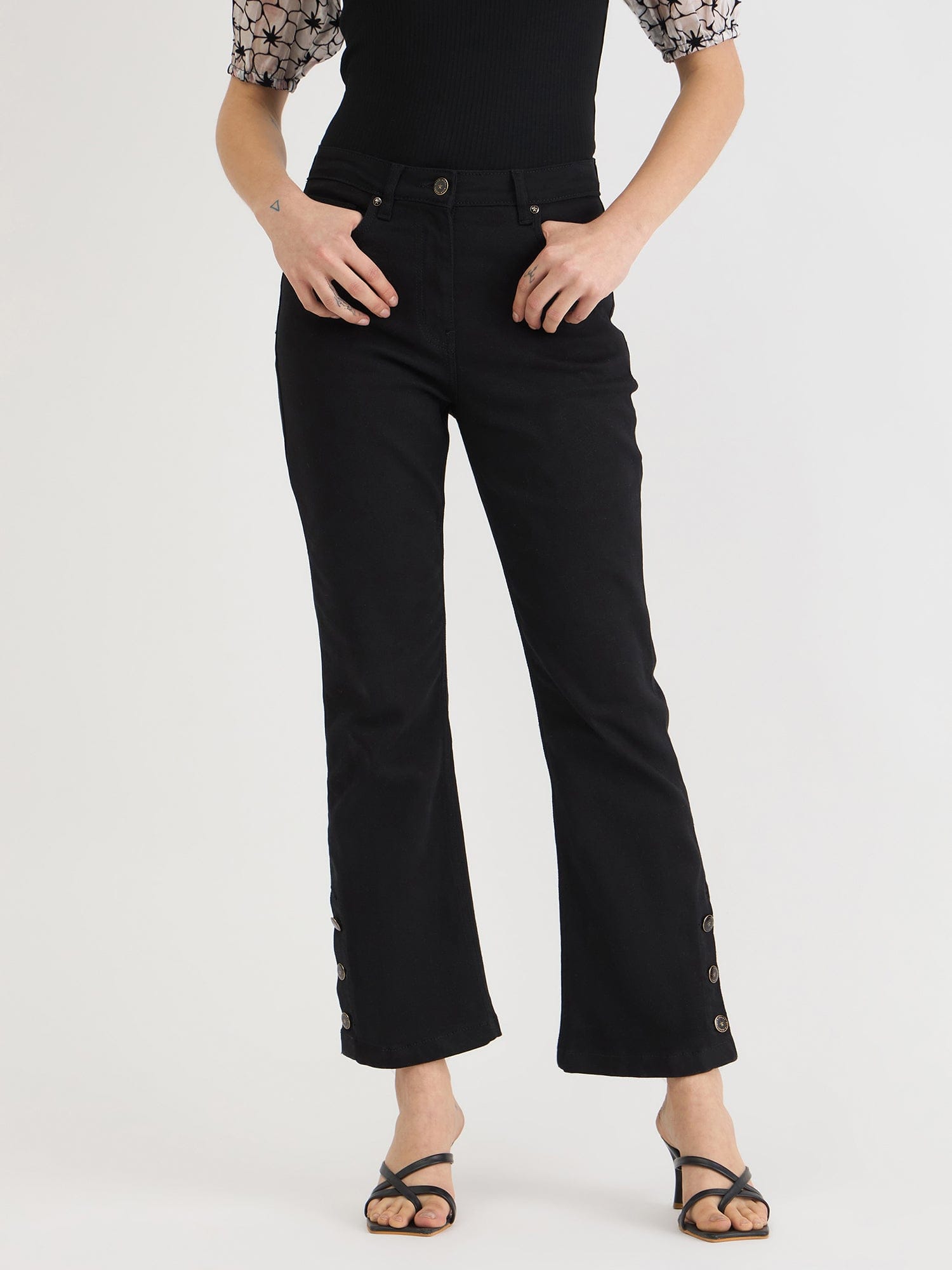 Elle Women Black Bootcut Fit Solid Jeans