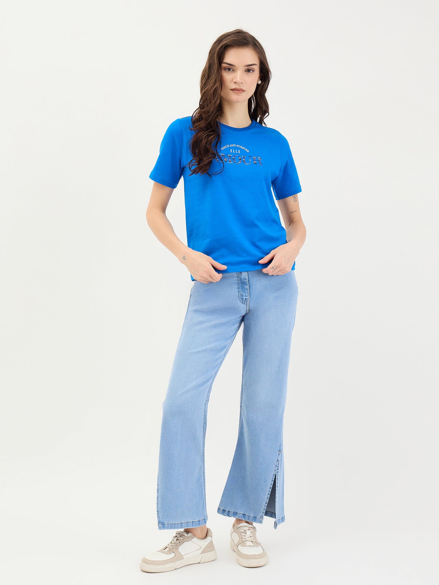Elle Women Blue Bootcut Fit Solid Jeans