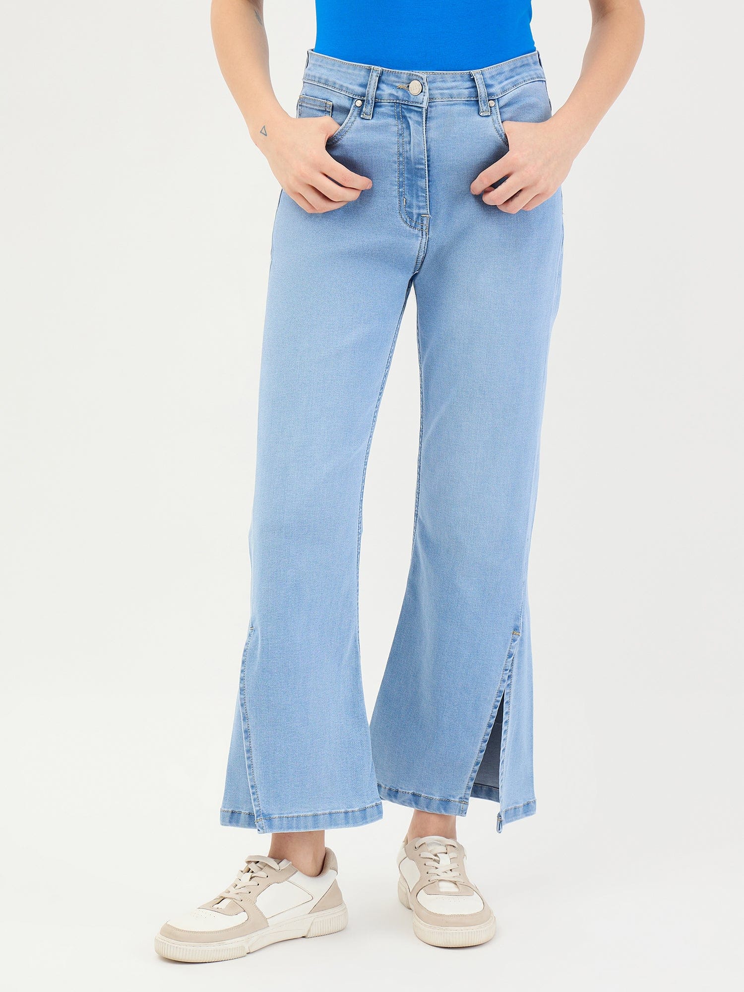 Shop Elle Women Blue Bootcut Fit Solid Jeans Online