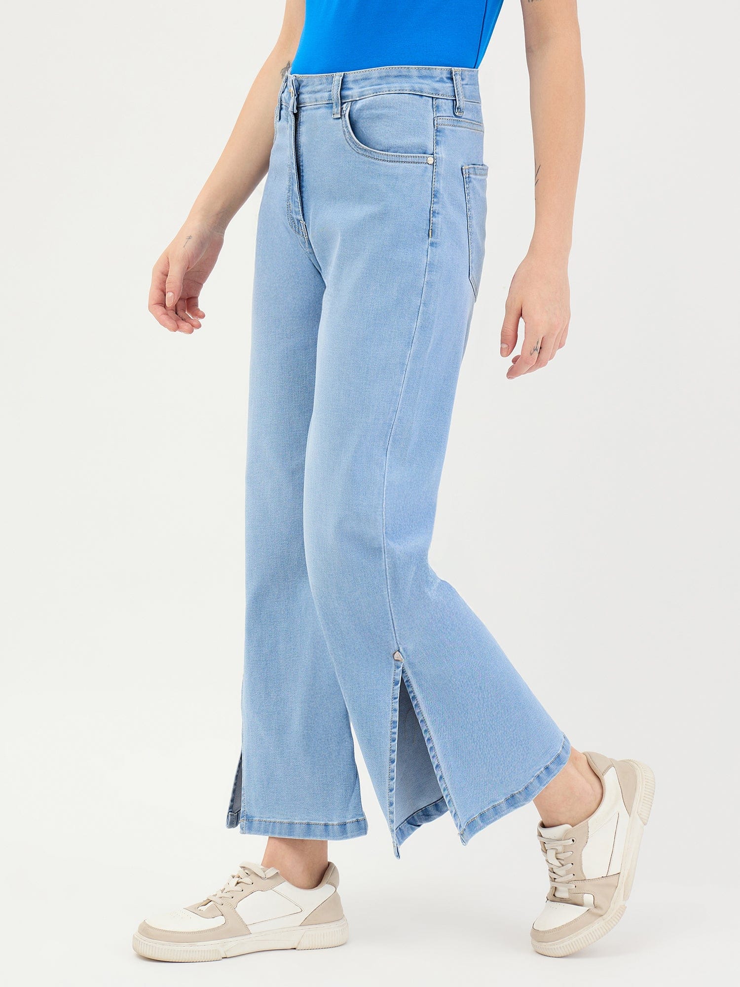 Elle Women Blue Bootcut Fit Solid Jeans