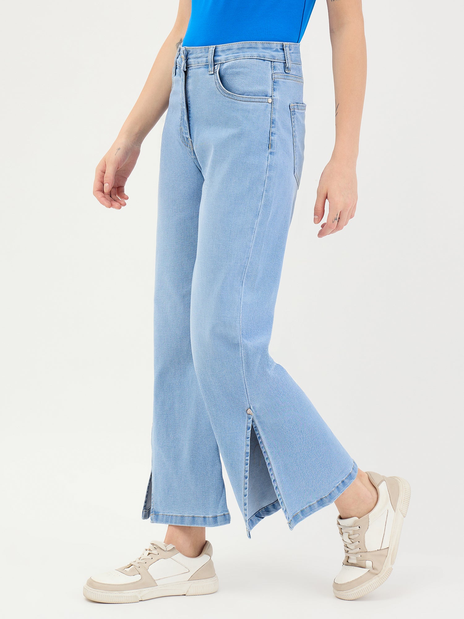 Elle Women Blue Bootcut Fit Solid Jeans