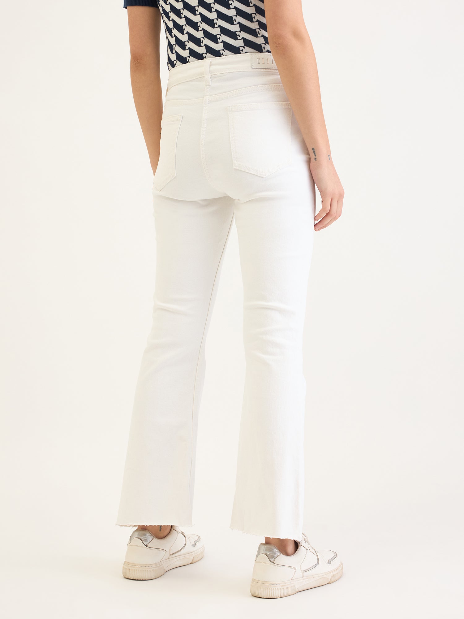 Elle Women White Bootcut Fit Solid Jeans