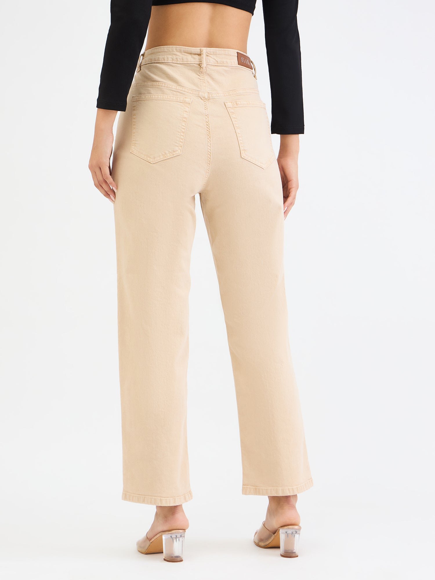 Elle Women Beige Straight Fit Solid Jeans