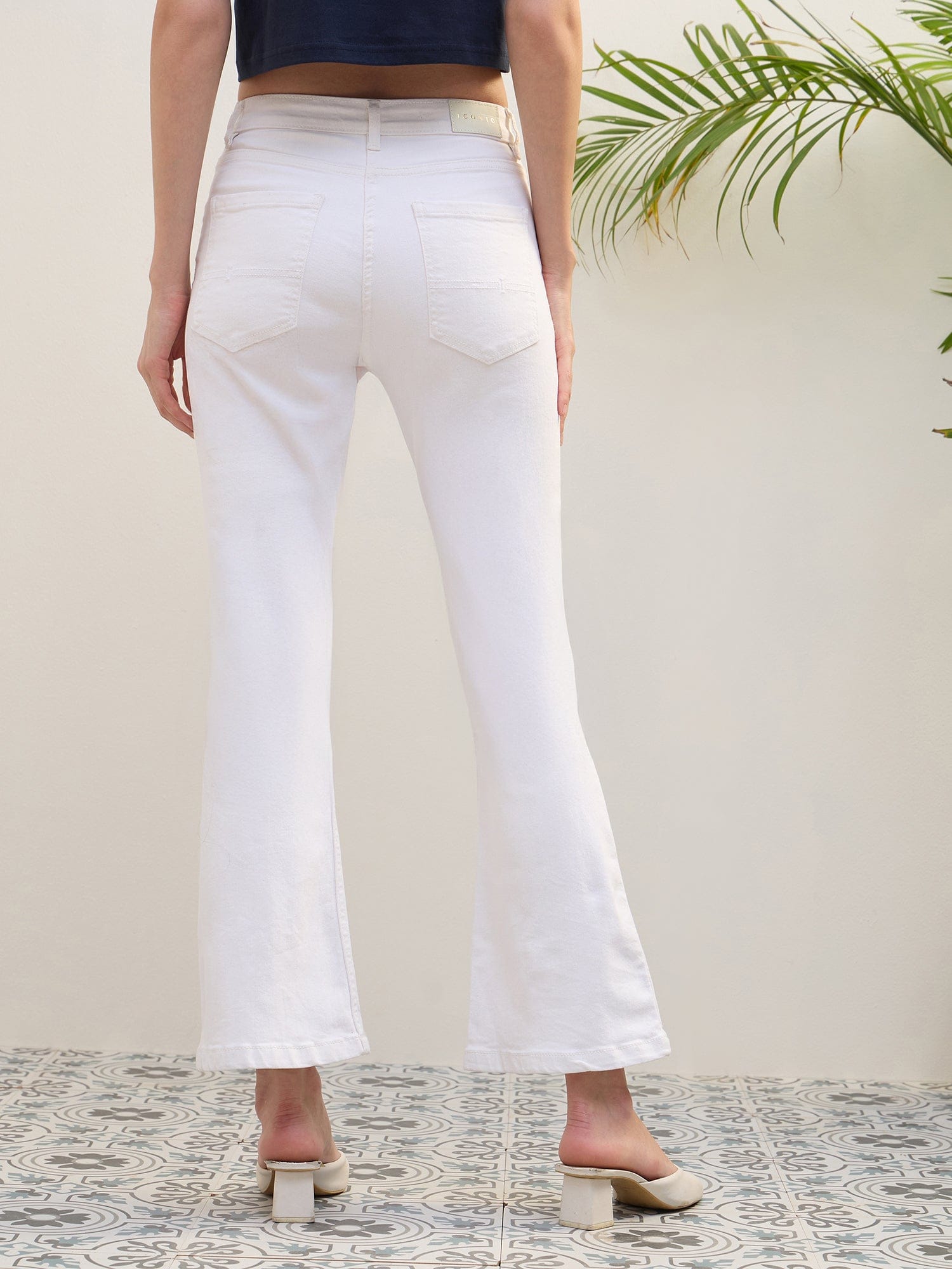 Iconic Women White Bootcut Fit Solid Jeans