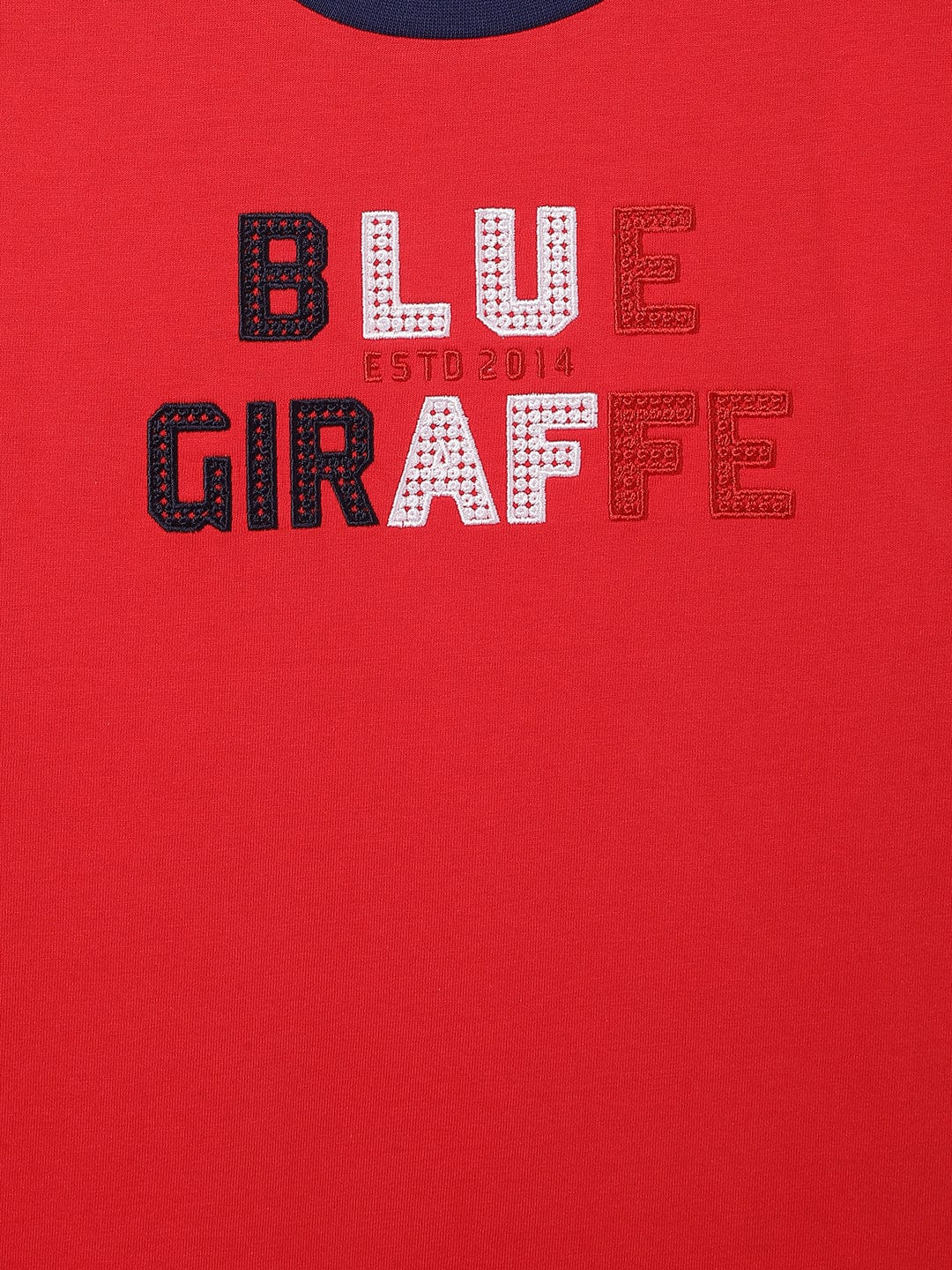 Blue Giraffe Kids Red Color Block Crew Neck Tshirt