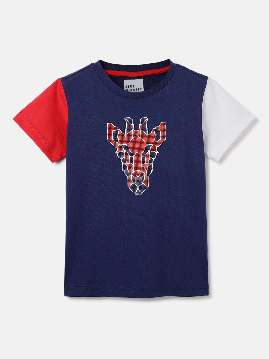Blue Giraffe Kids Blue Color Block Crew Neck Tshirt
