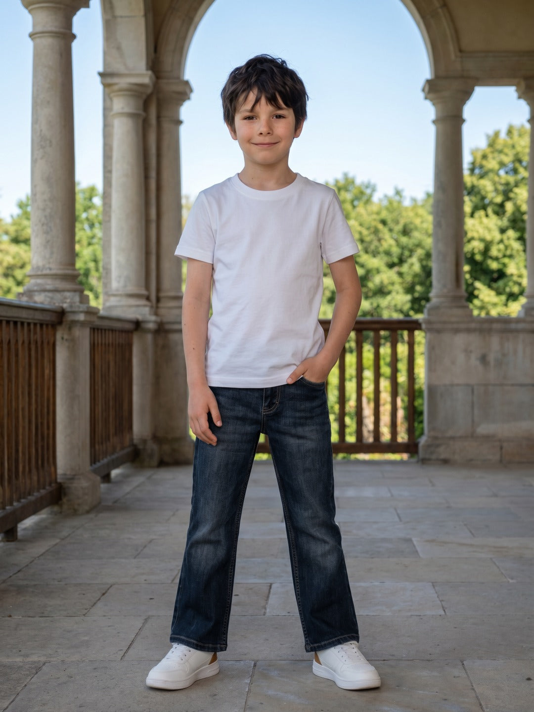 Blue Giraffe Boys Blue Bootcut Fit Solid Jeans