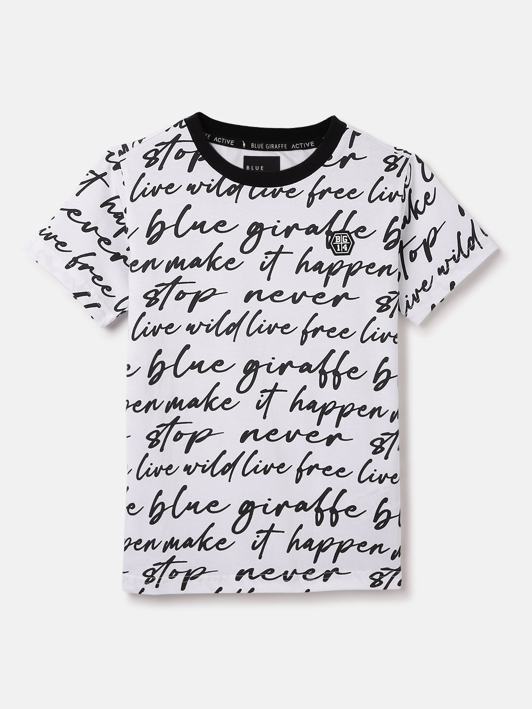 Blue Giraffe Kids Black Printed Crew Neck Tshirt