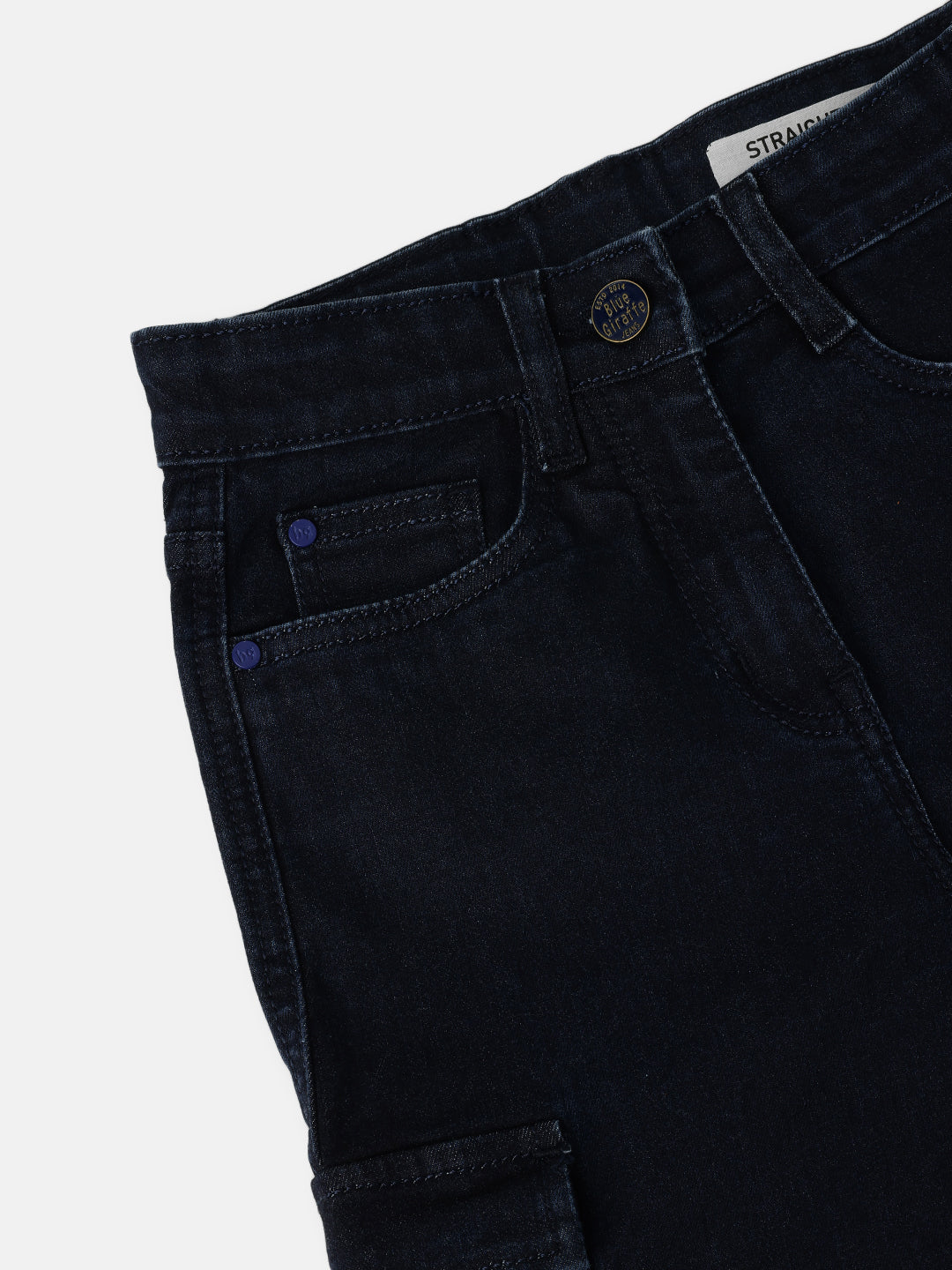 Blue Giraffe Kids Blue Straight Fit Solid Jeans