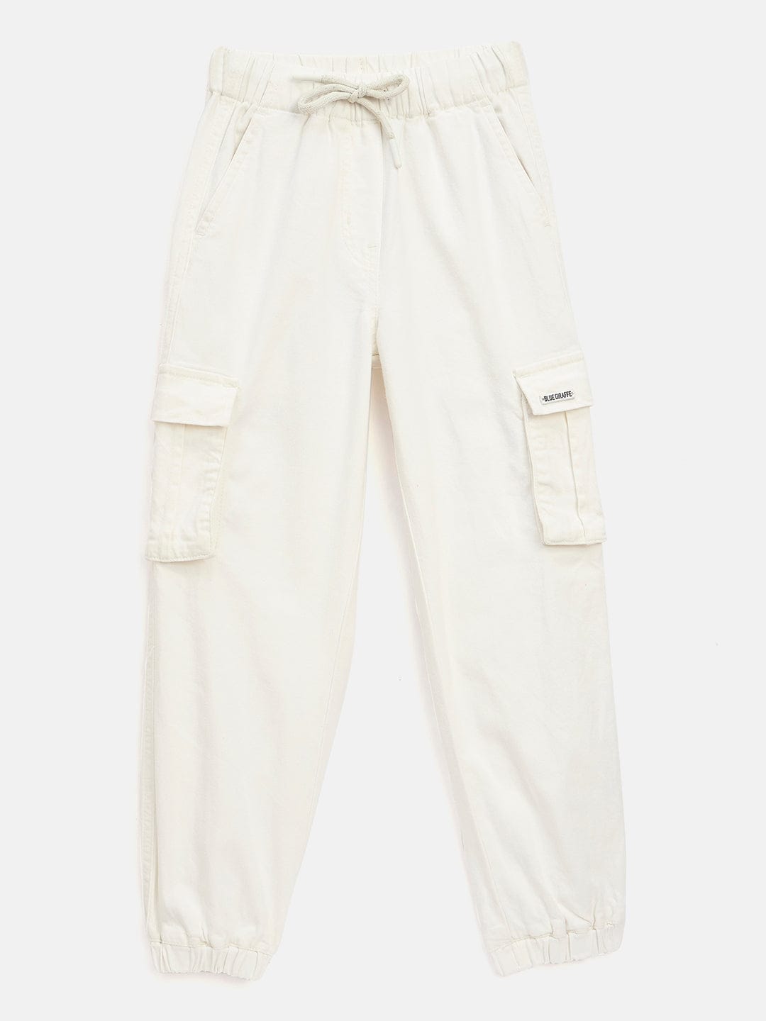 Blue Giraffe Girls White Loose Fit Solid Jeans