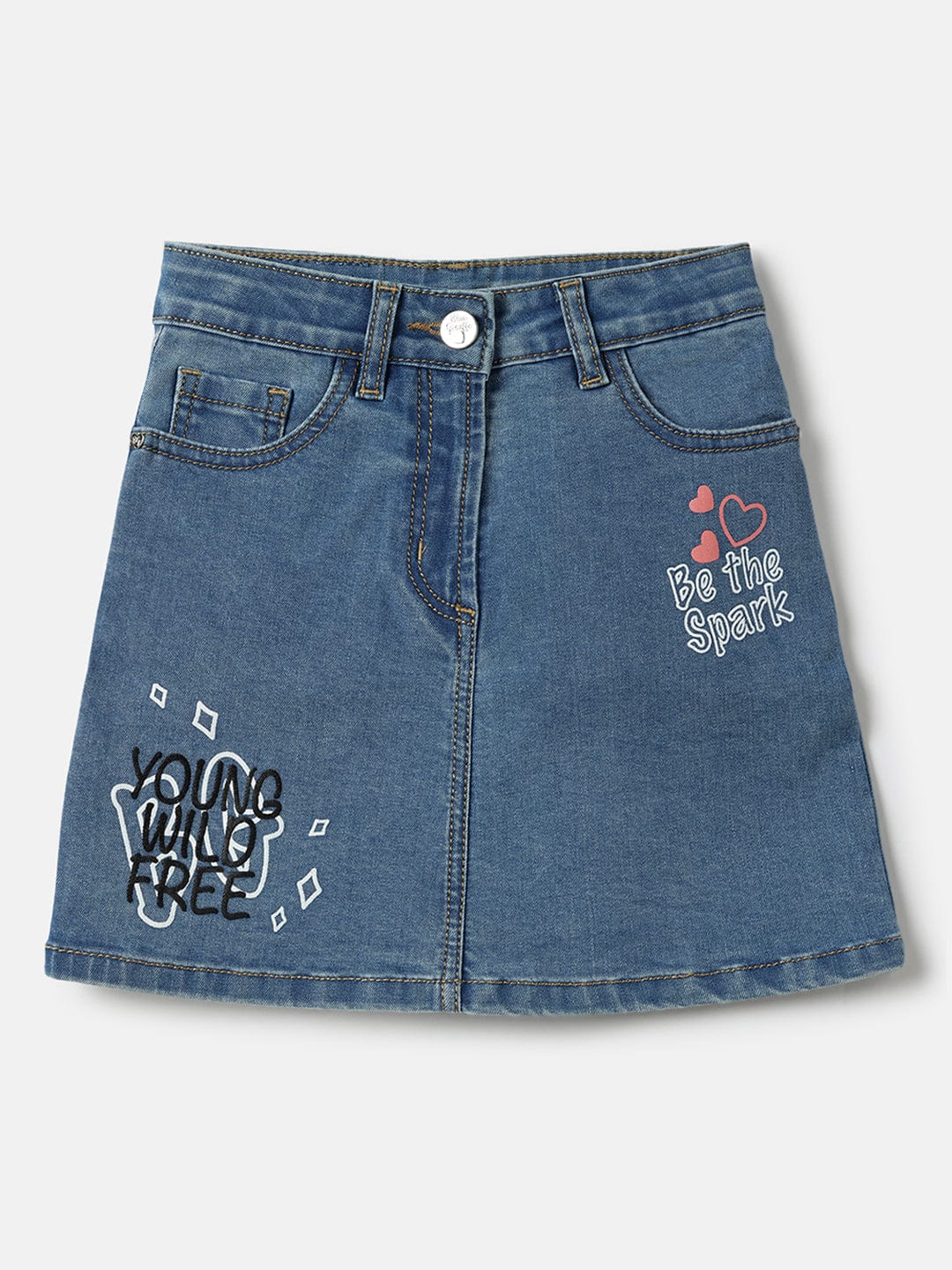 Blue Giraffe Girls Blue Regular Fit Solid Skirt