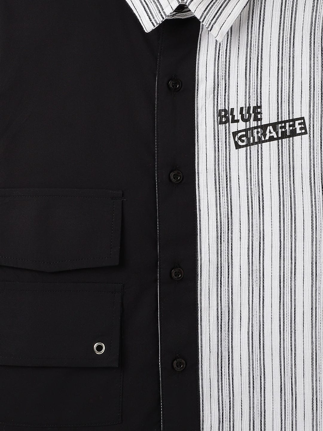 Blue Giraffe Boys Black Printed Collar Shirt