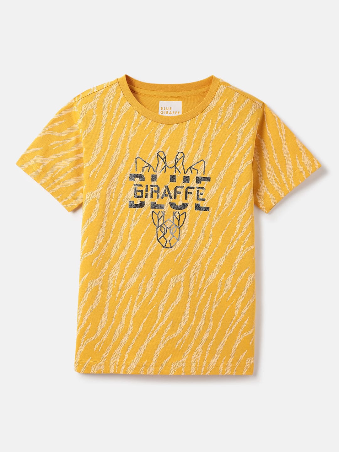 Blue Giraffe Kids Yellow Printed Crew Neck Tshirt