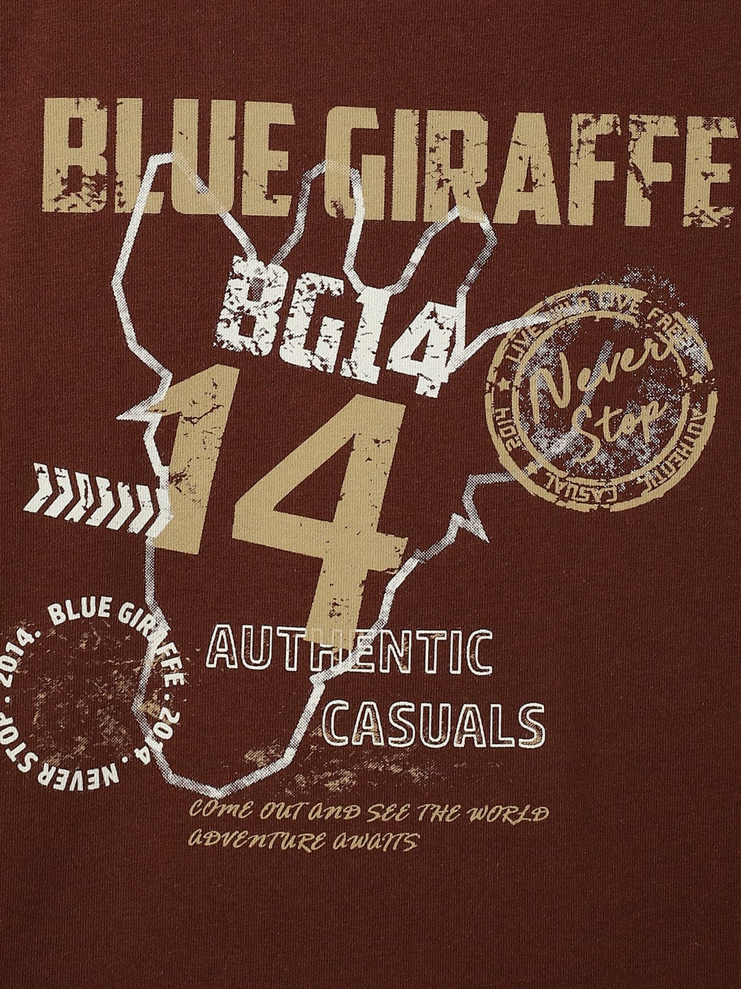 Blue Giraffe Boys Brown Solid Crew Neck Tshirt