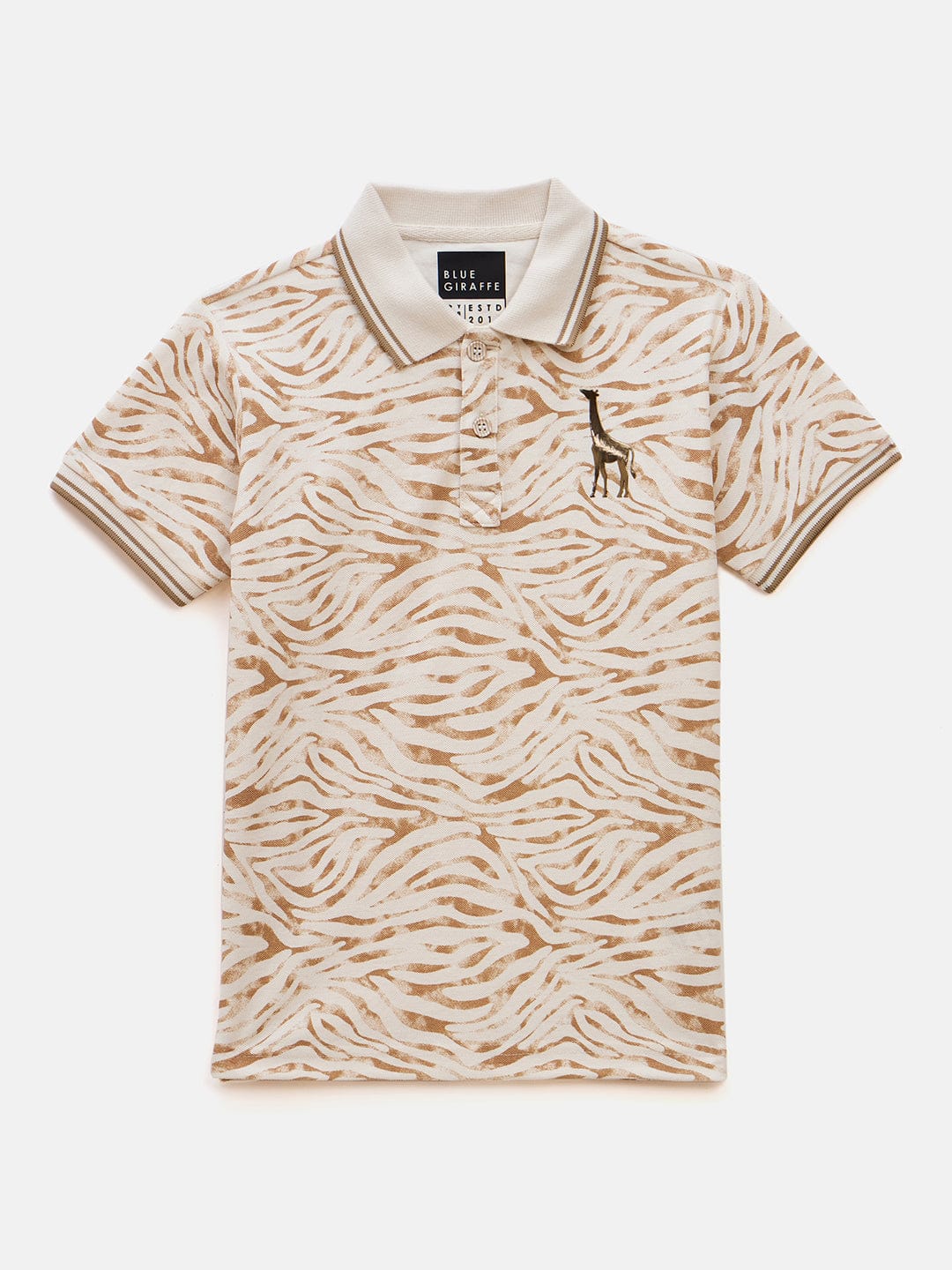 Blue Giraffe Boys Cream Printed Polo Tshirt