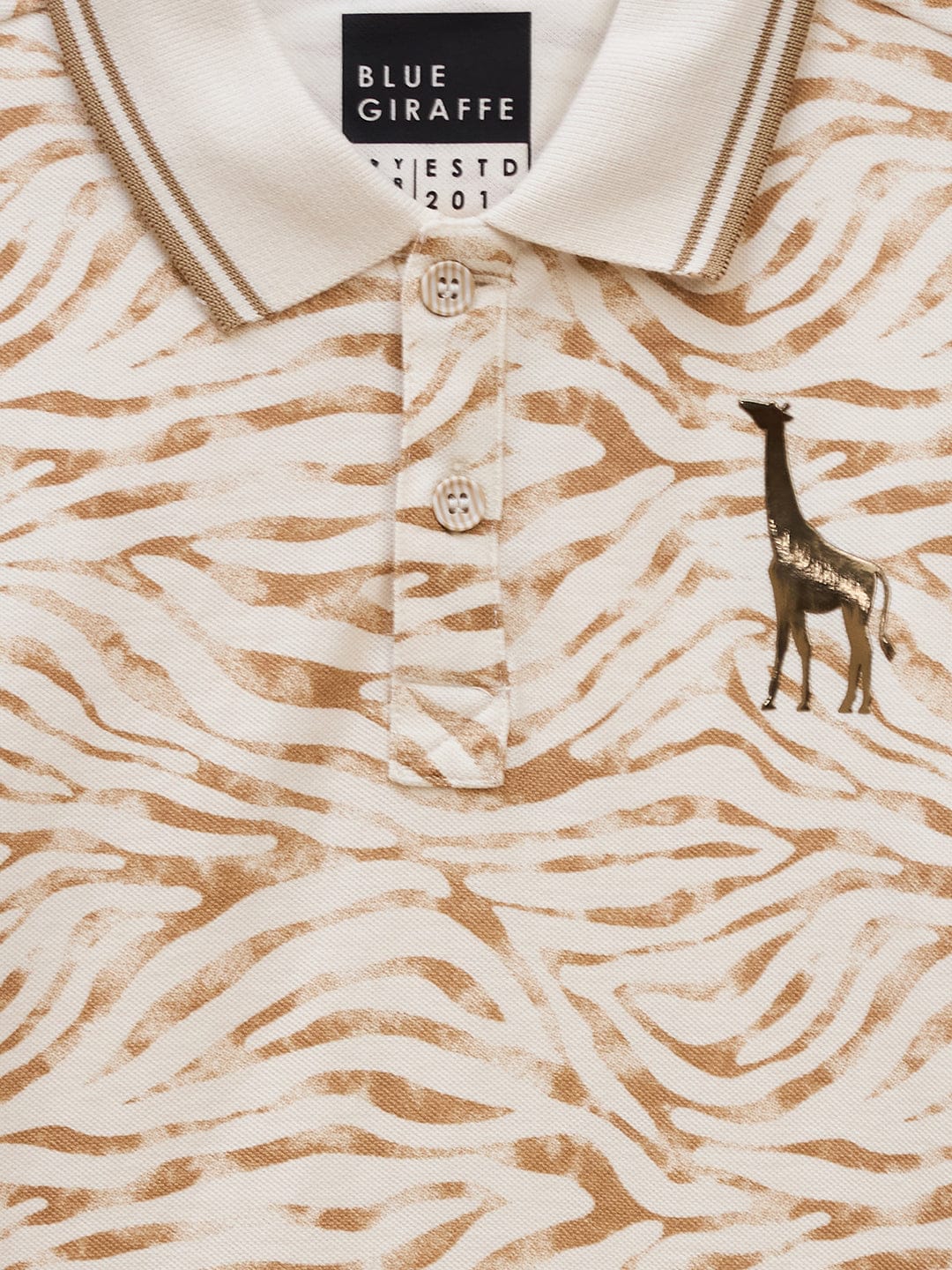 Blue Giraffe Boys Cream Printed Polo Tshirt