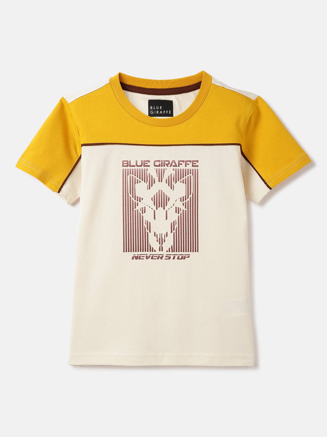 Blue Giraffe Boys Yellow Solid Crew Neck Tshirt