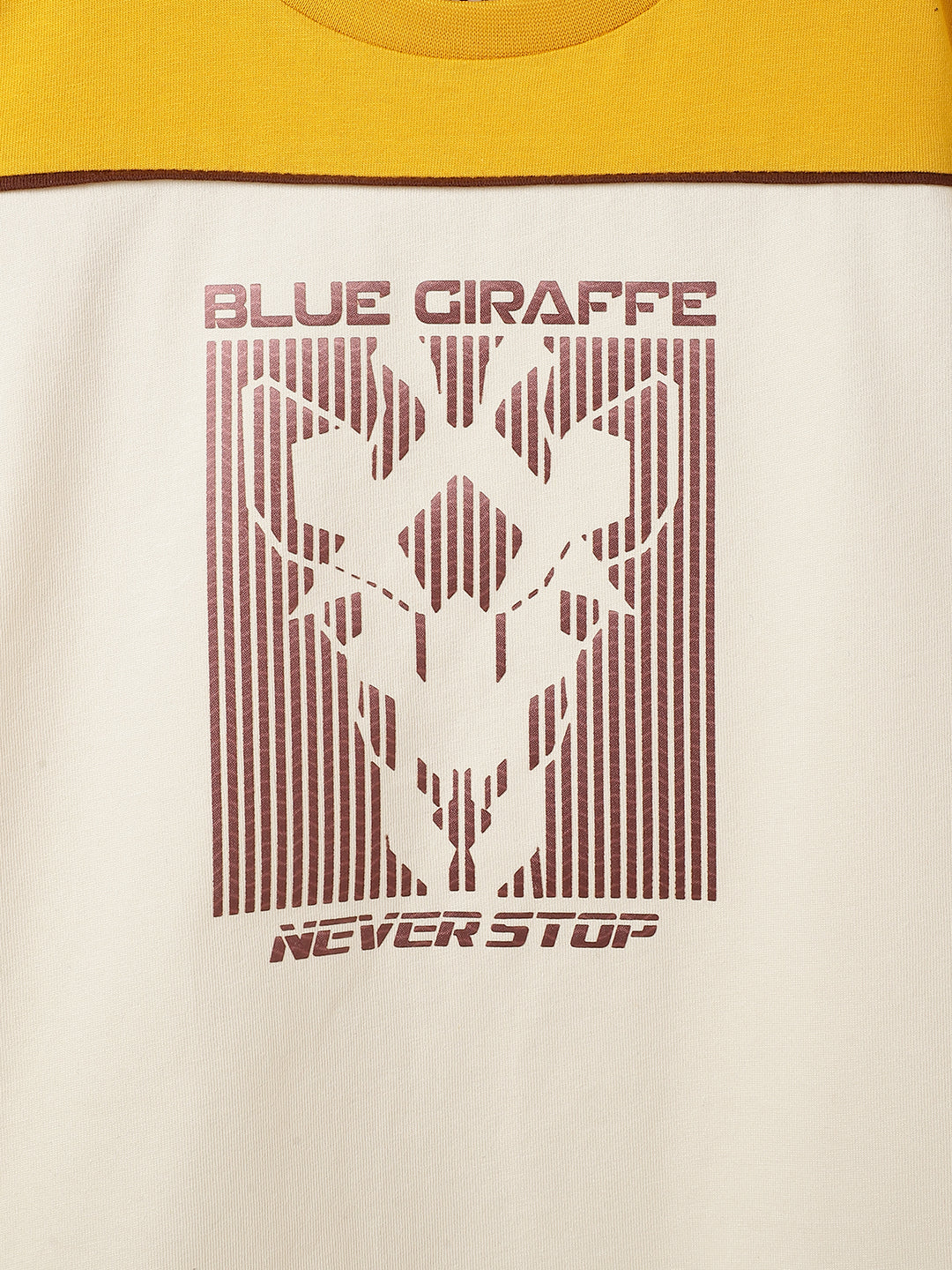 Blue Giraffe Boys Yellow Solid Crew Neck Tshirt