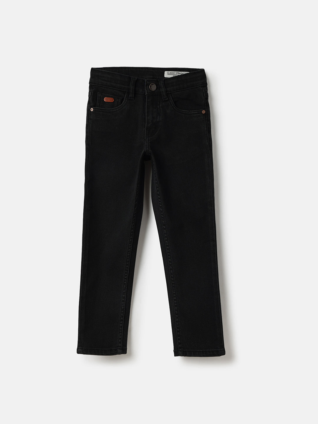 Blue Giraffe Boys Black Straight Fit Solid Jeans