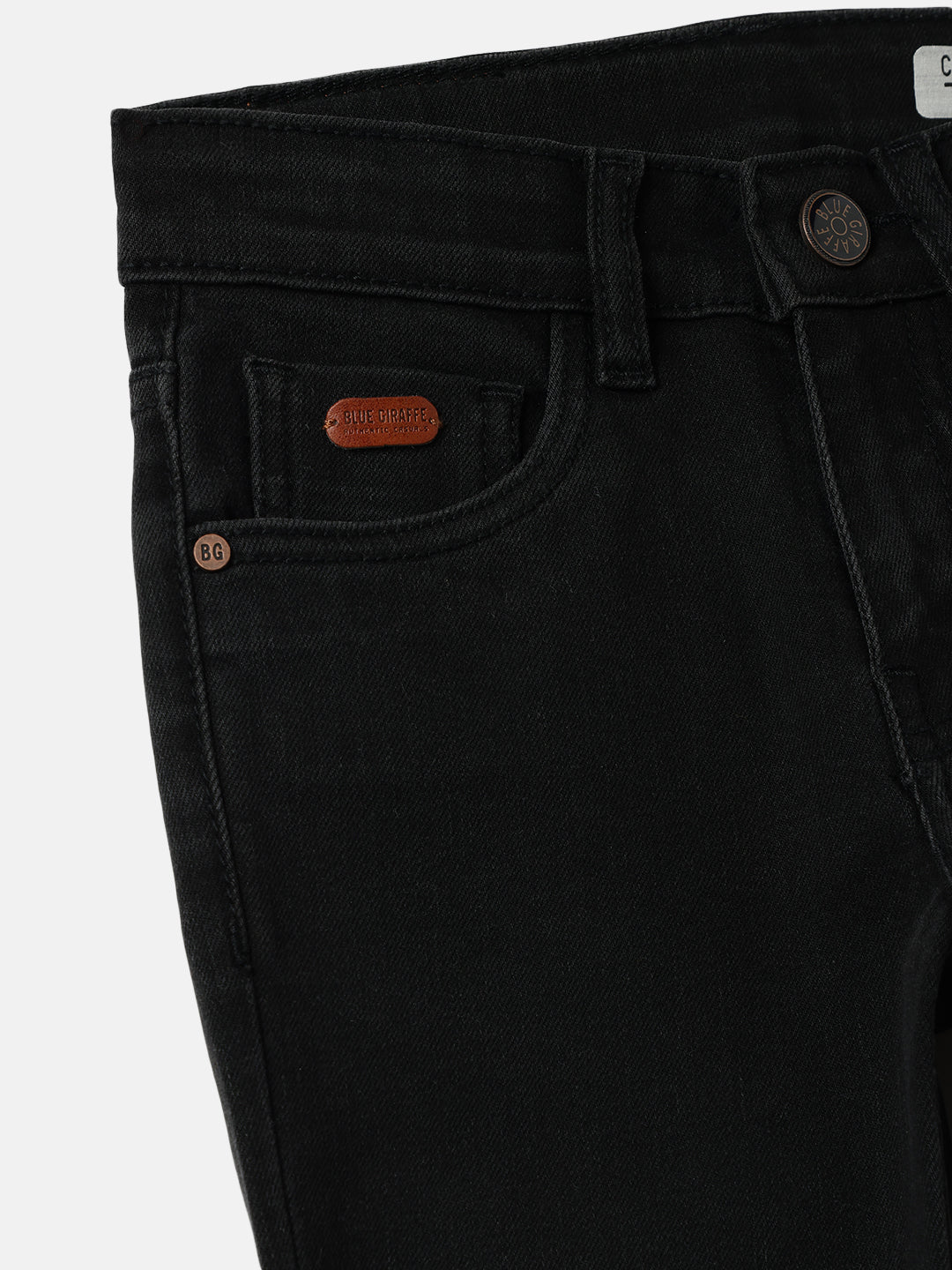 Blue Giraffe Boys Black Straight Fit Solid Jeans