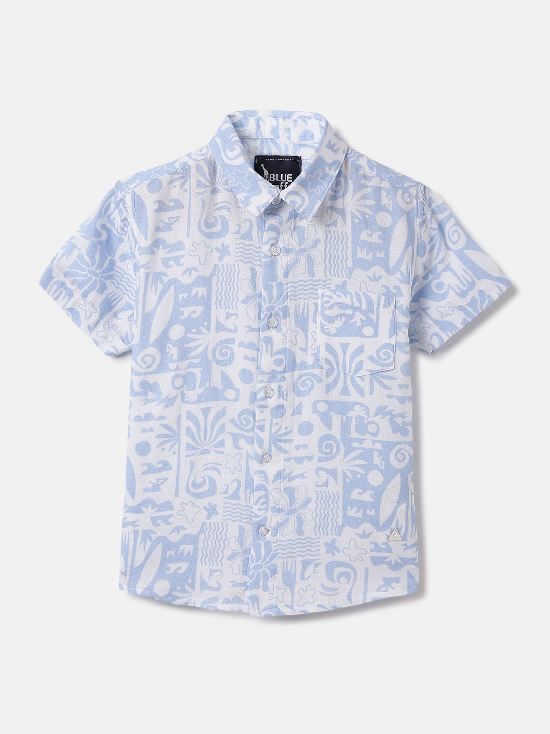 Blue Giraffe Kids Blue Printed Shirt Collar Shirt