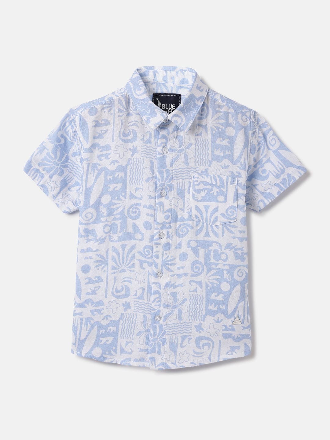 Blue Giraffe Kids Blue Printed Shirt Collar Shirt