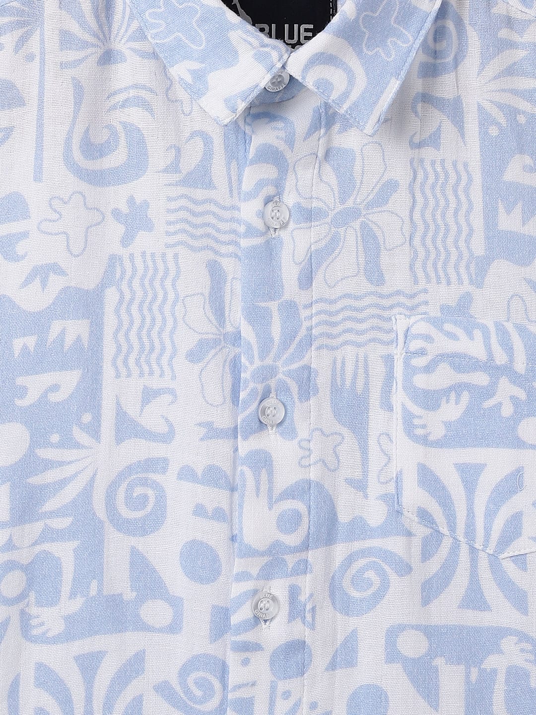 Blue Giraffe Kids Blue Printed Shirt Collar Shirt