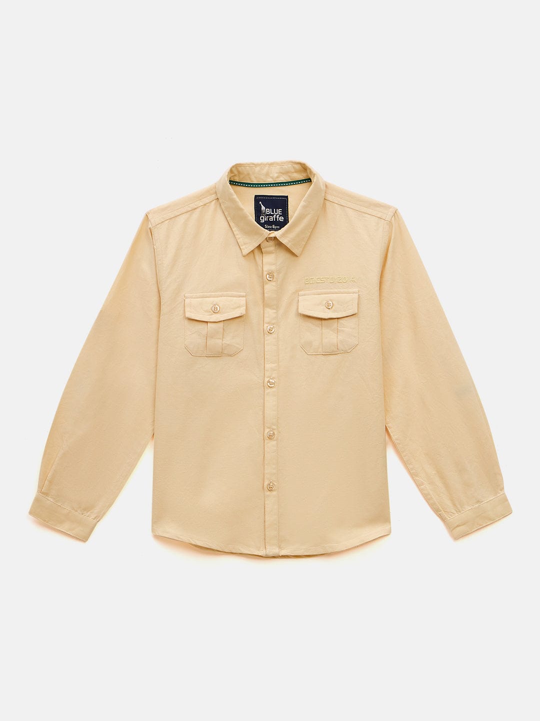 Blue Giraffe Boys Yellow Solid Collar Shirt