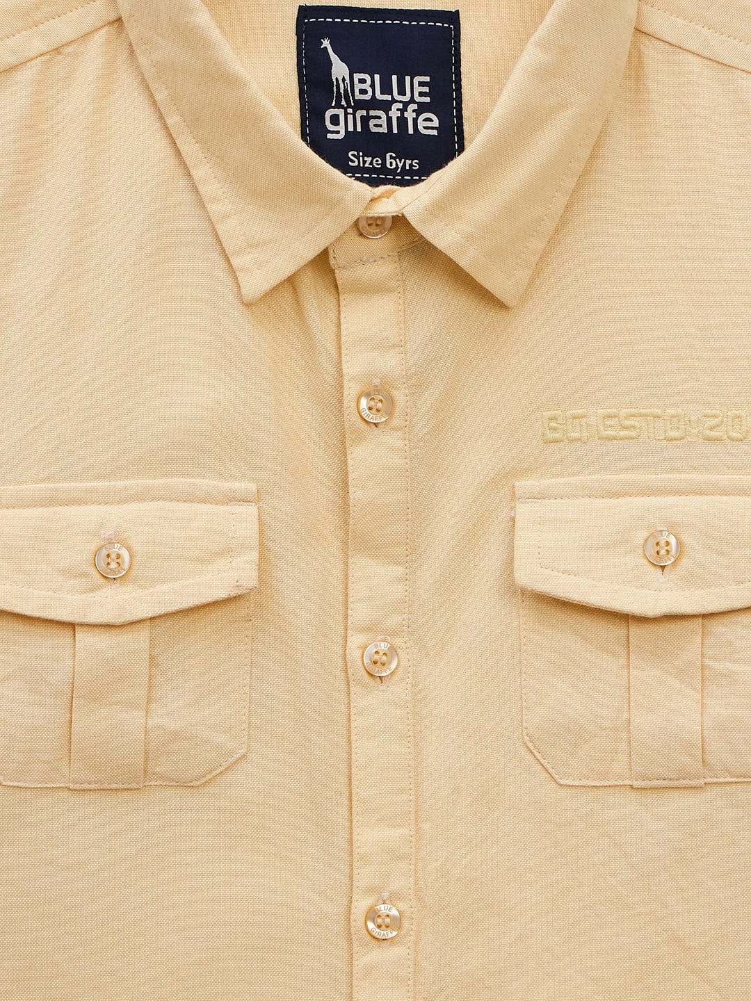 Blue Giraffe Boys Yellow Solid Collar Shirt