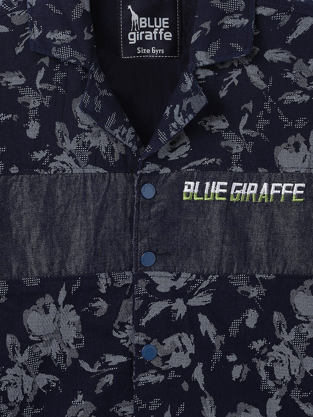 Blue Giraffe Kids Blue Printed Resort Collar Shirt