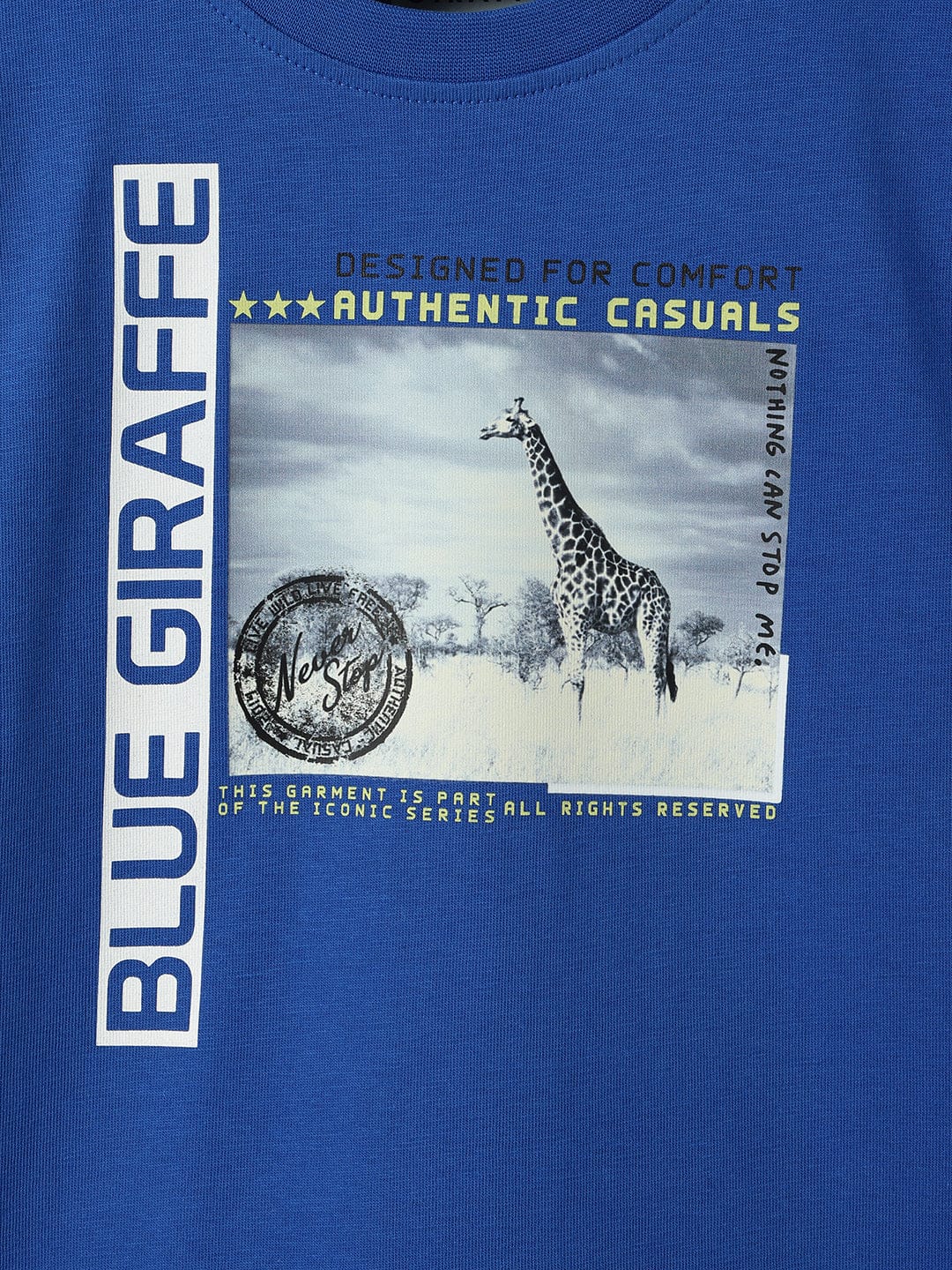 Blue Giraffe Boys Blue Solid Crew Neck TShirt