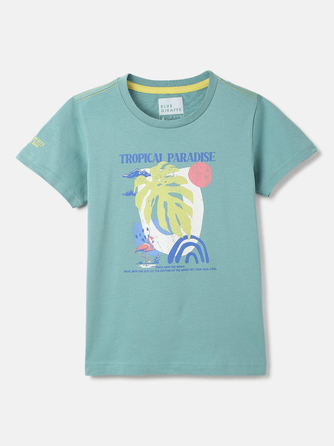 Blue Giraffe Boys Green Solid Crew Neck Tshirt