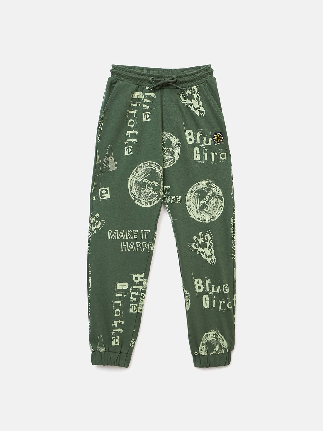 Blue Giraffe Boys Green Regular Fit Printed Jogger