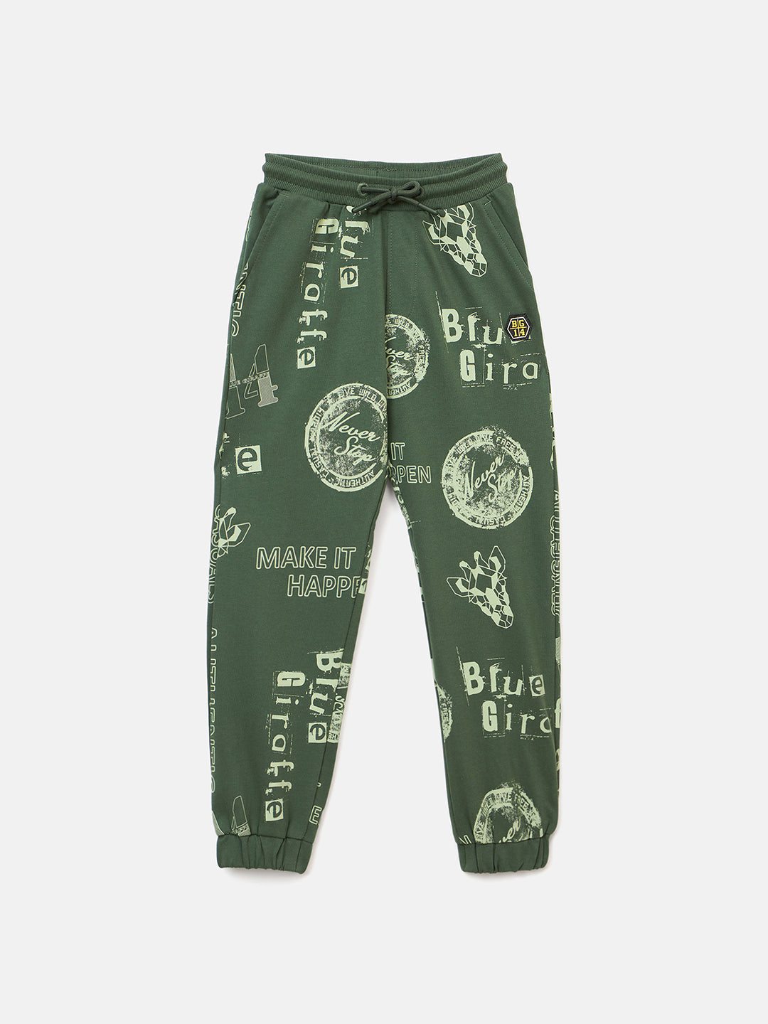 Blue Giraffe Boys Green Regular Fit Printed Jogger